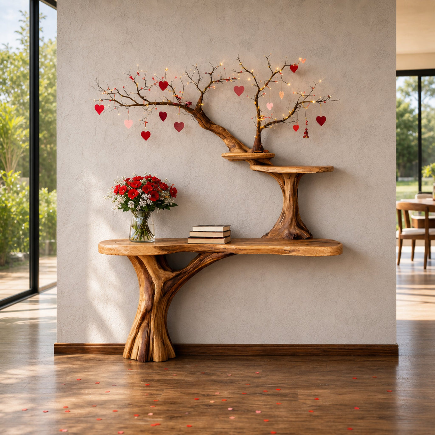 Rustic Tree Inspired Console Shelf Handcrafted For Entryway - product view 2