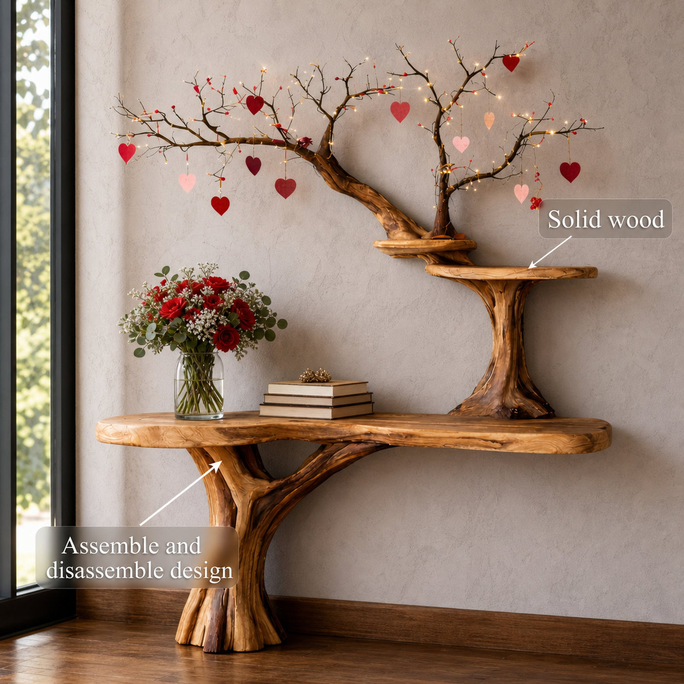 Rustic Tree Inspired Console Shelf Handcrafted For Entryway - product view 3