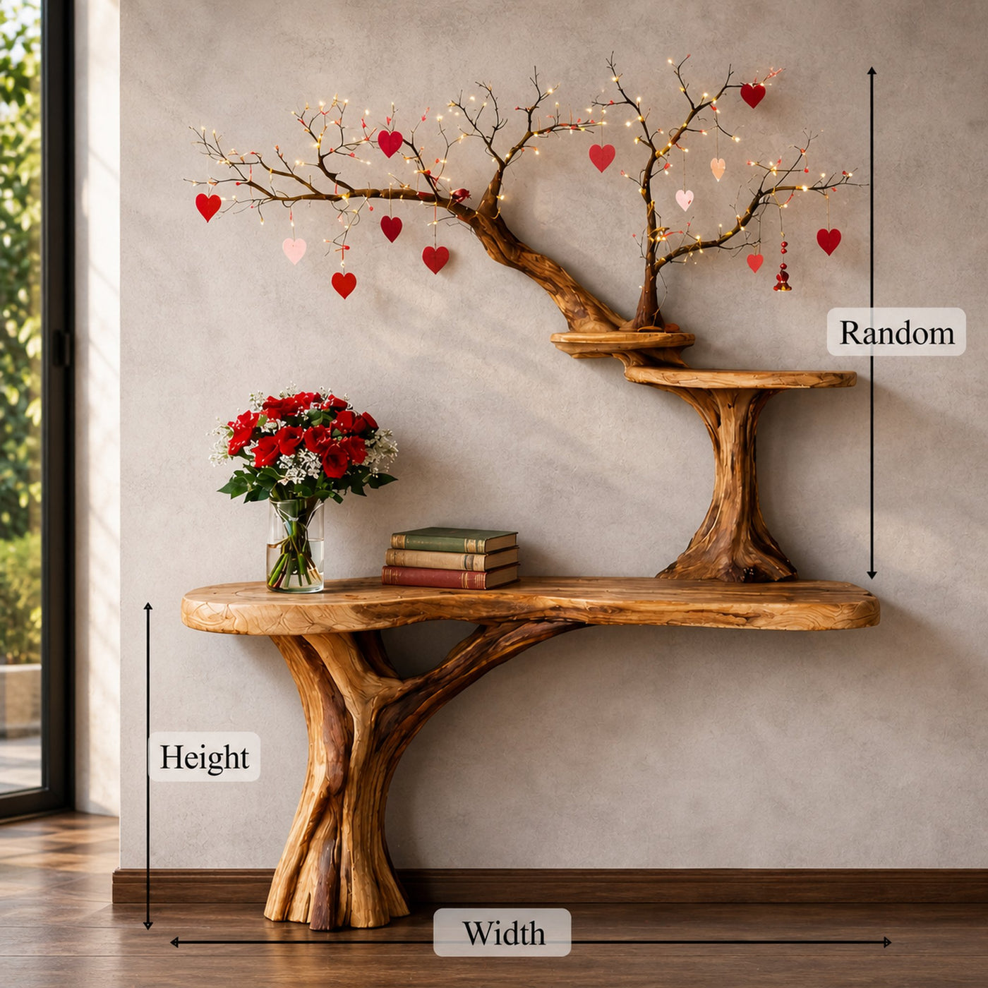 Rustic Tree Inspired Console Shelf Handcrafted For Entryway - product view 4