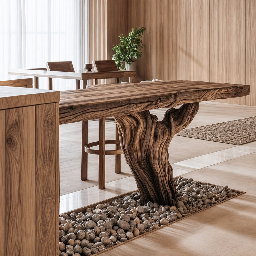 Rustic Tree Island Kitchen Dining