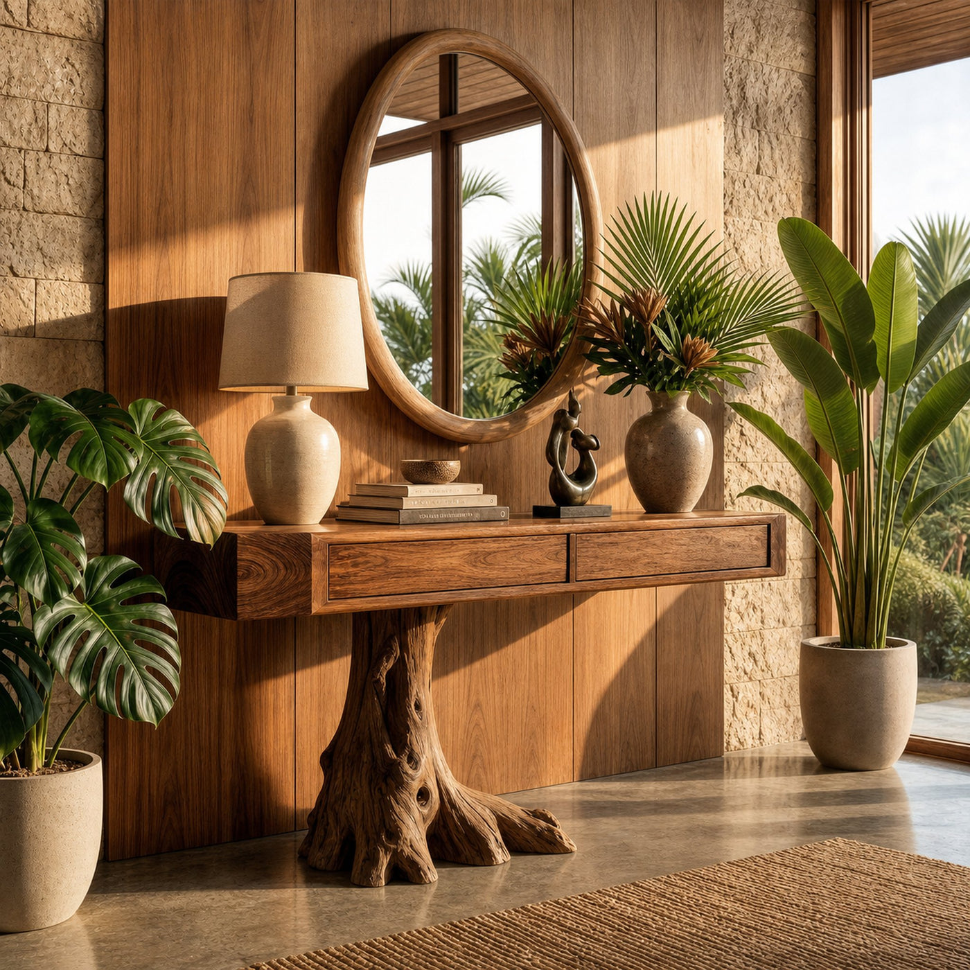 Rustic Tree Root Console Table Solid Wood Raw Nature Inspired Base Entryway Or Hallway