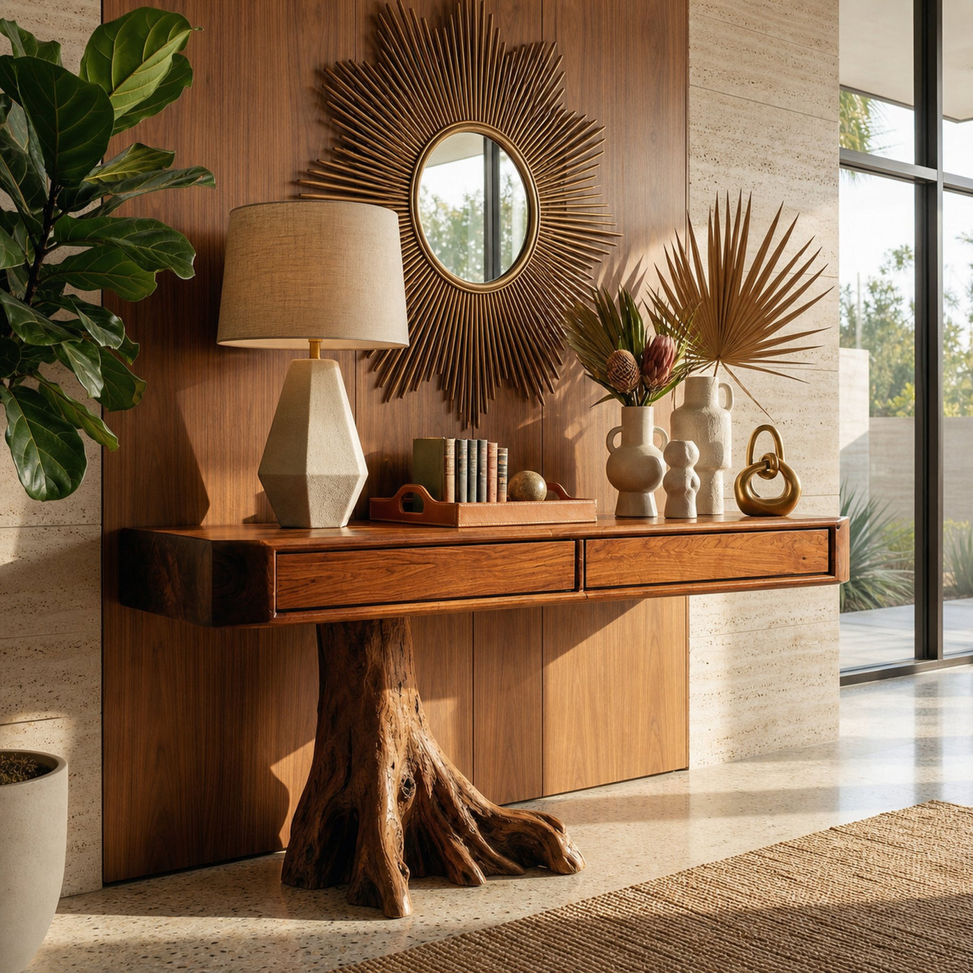Rustic Tree Root Console Table Solid Wood Raw Nature Inspired Base Entryway Or Hallway - product view 6