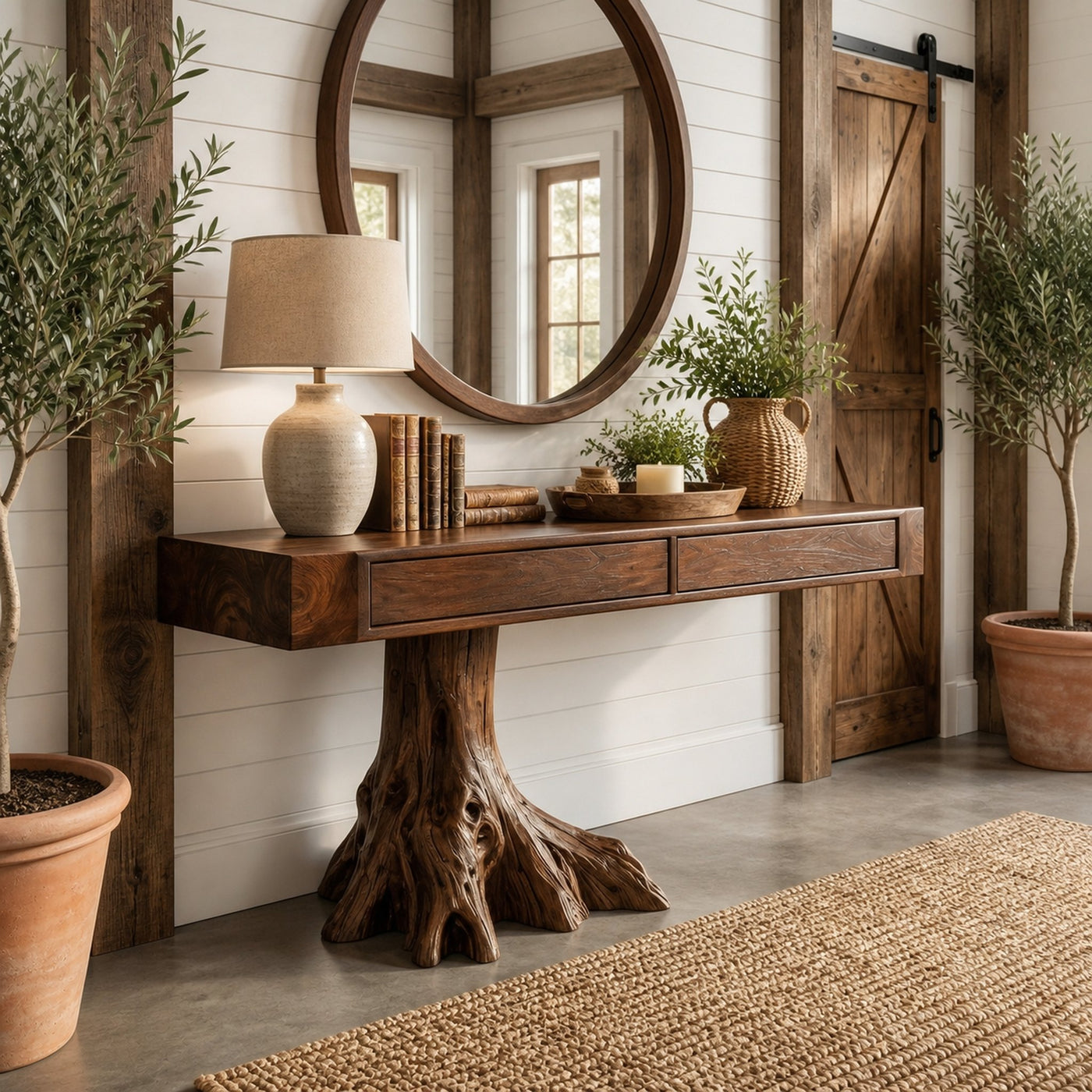 Rustic Tree Root Console Table Solid Wood Raw Nature Inspired Base Entryway Or Hallway - product view 7