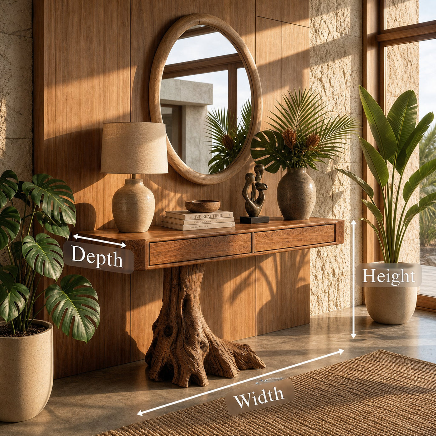 Rustic Tree Root Console Table Solid Wood Raw Nature Inspired Base Entryway Or Hallway - product view 8