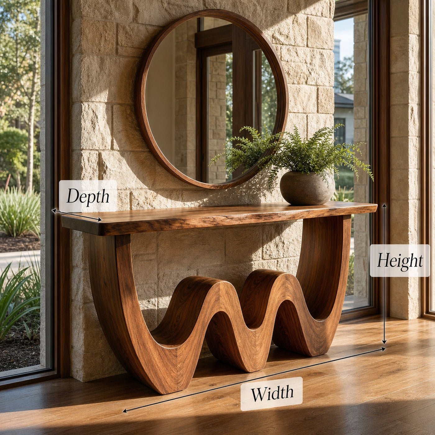 Rustic Triple Wave Console Table Entryway Hallway Living Room - product view 6