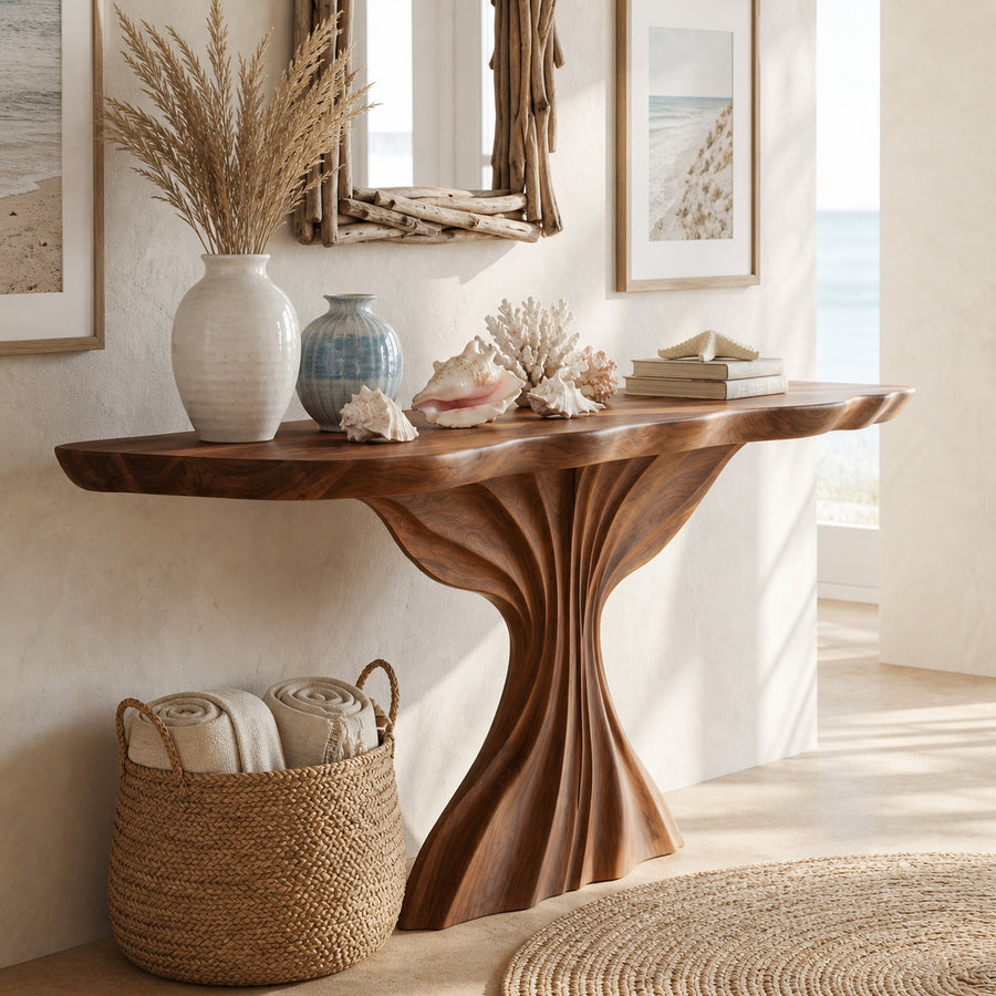 Rustic Wave Console Table For Foyer Entryway