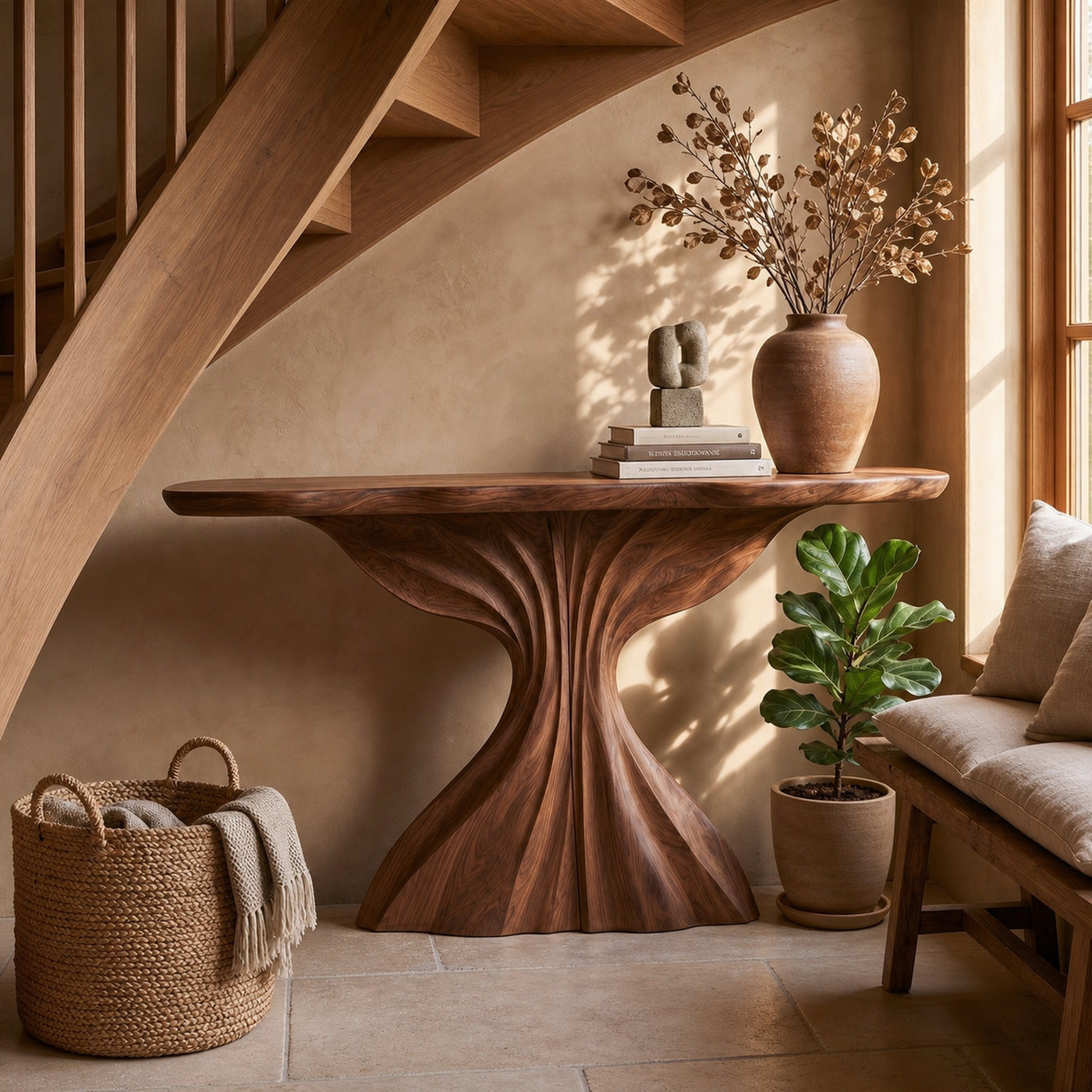 Rustic Wave Console Table For Foyer Entryway - product view 3