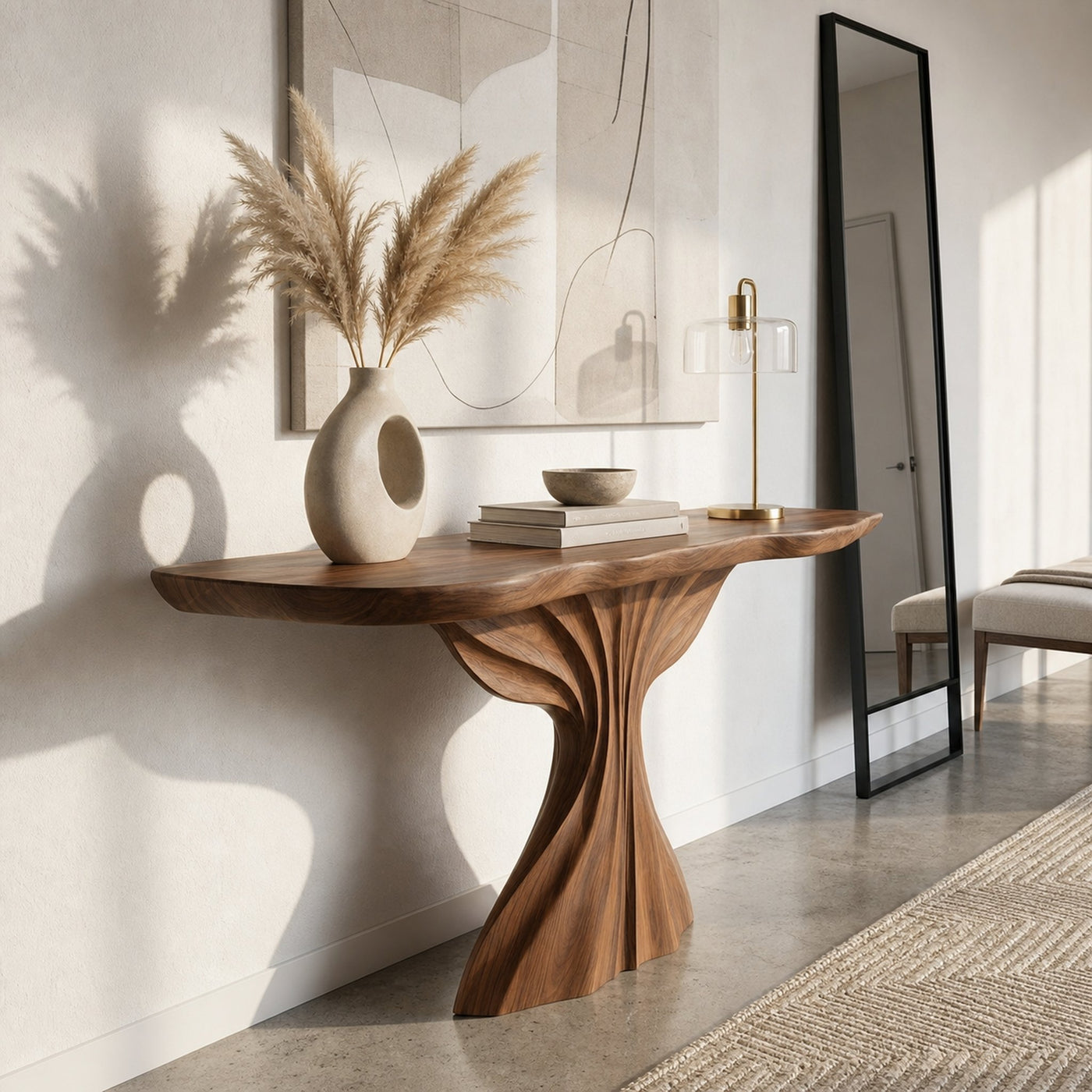 Rustic Wave Console Table For Foyer Entryway - product view 5