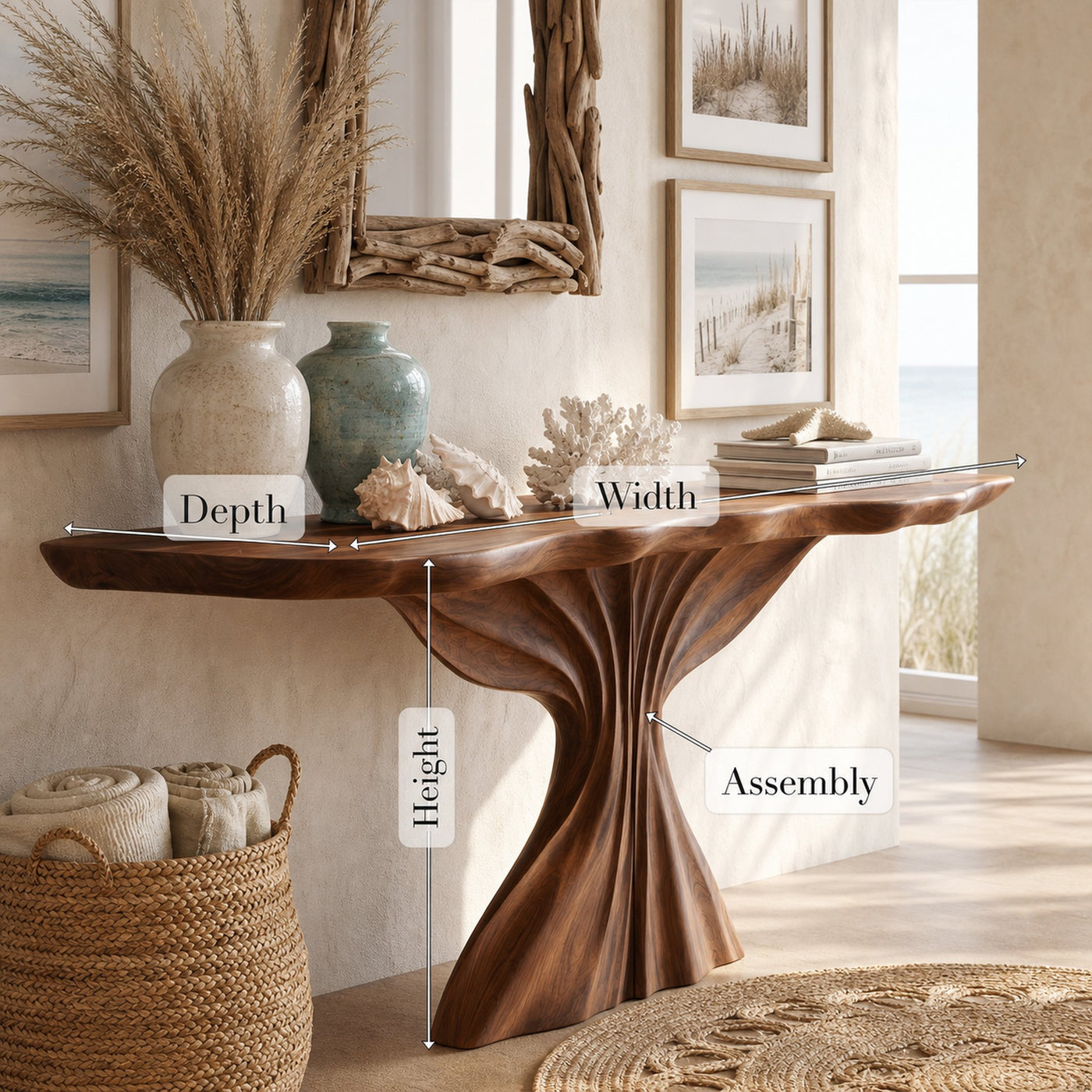 Rustic Wave Console Table For Foyer Entryway - product view 8