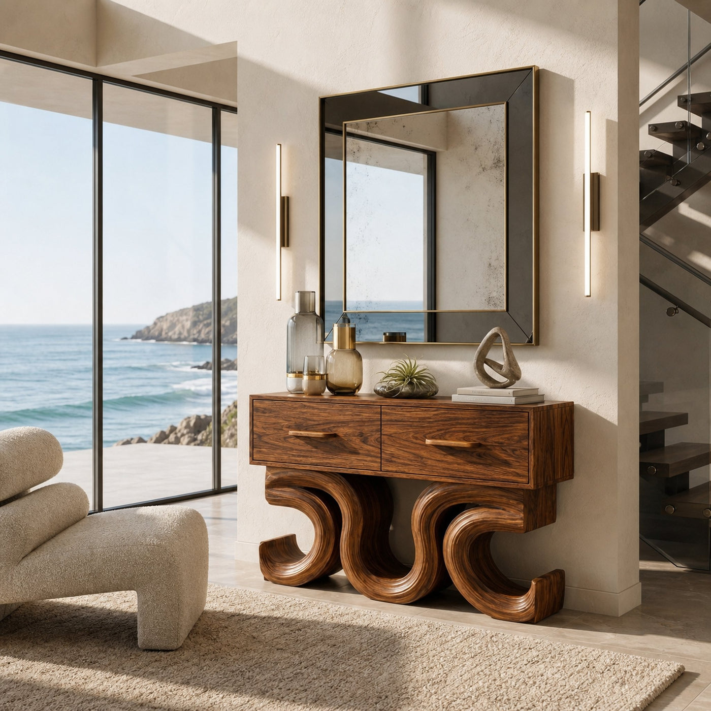 Rustic Wood Console Table With Unique Sculptural Base For Interior - product view 6