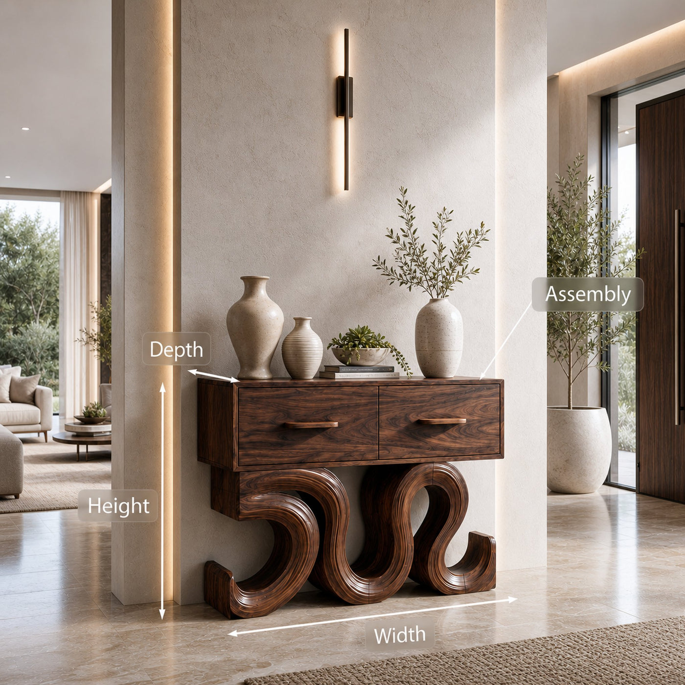 Rustic Wood Console Table With Unique Sculptural Base For Interior - product view 8