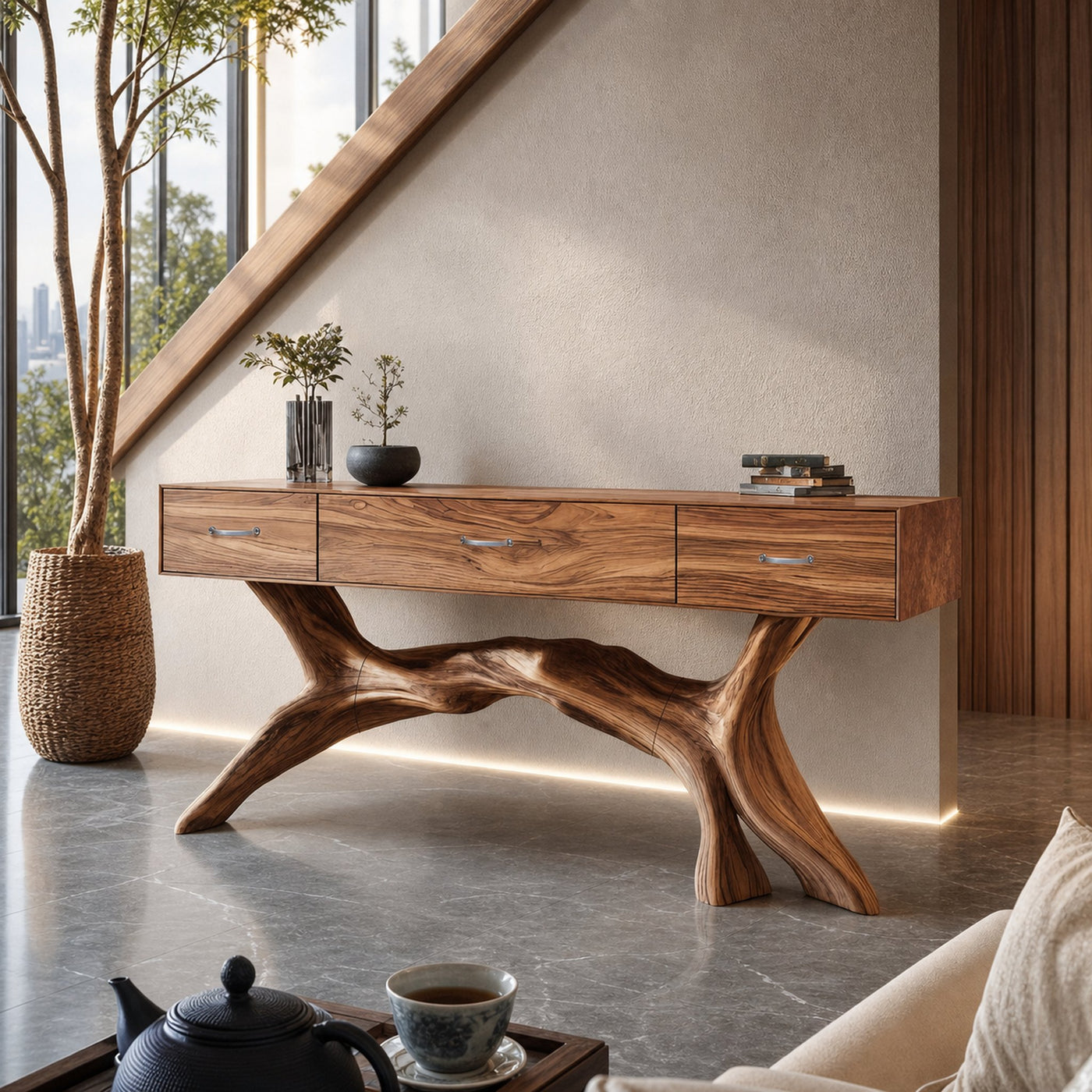 Rustic Wooden Console Table For Furniture Decor With Storage Ideas