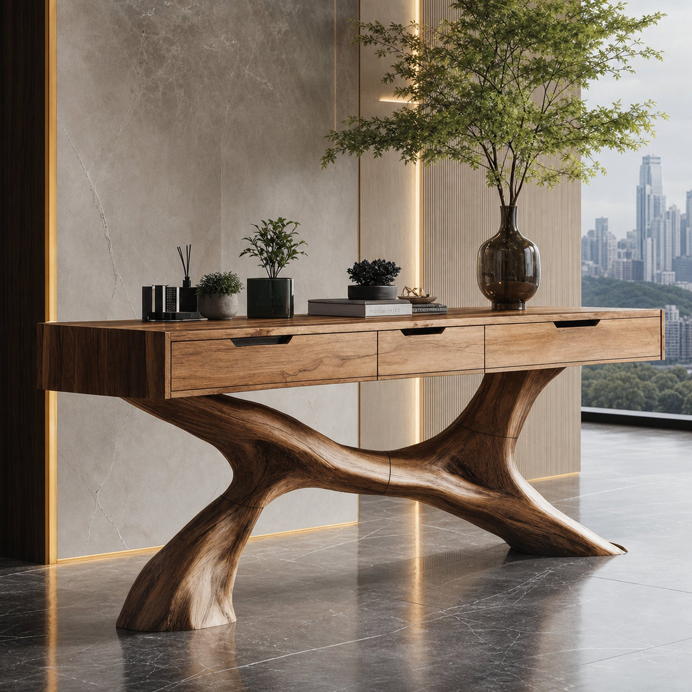 Rustic Wooden Console Table For Living Room