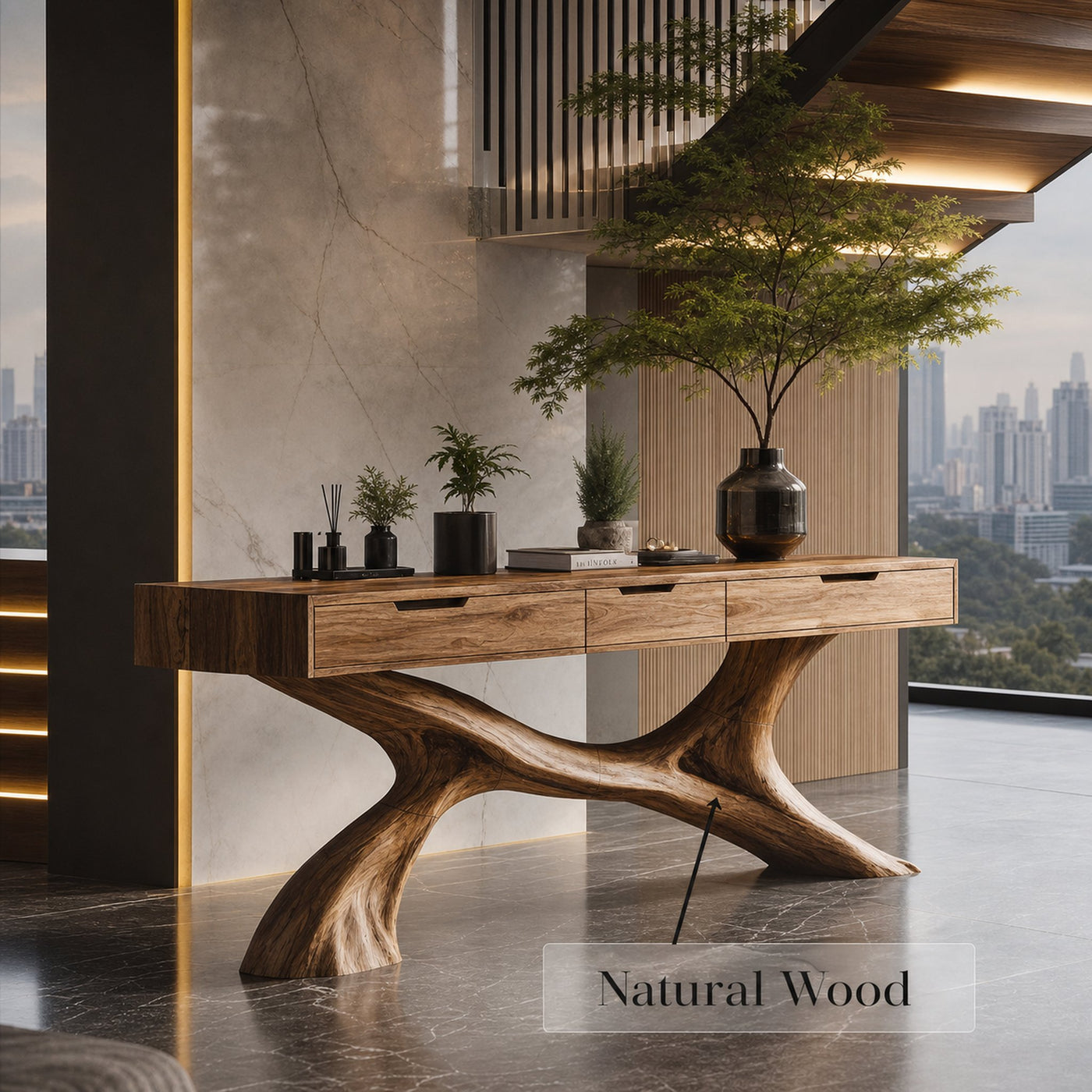 Rustic Wooden Console Table For Living Room - product view 5