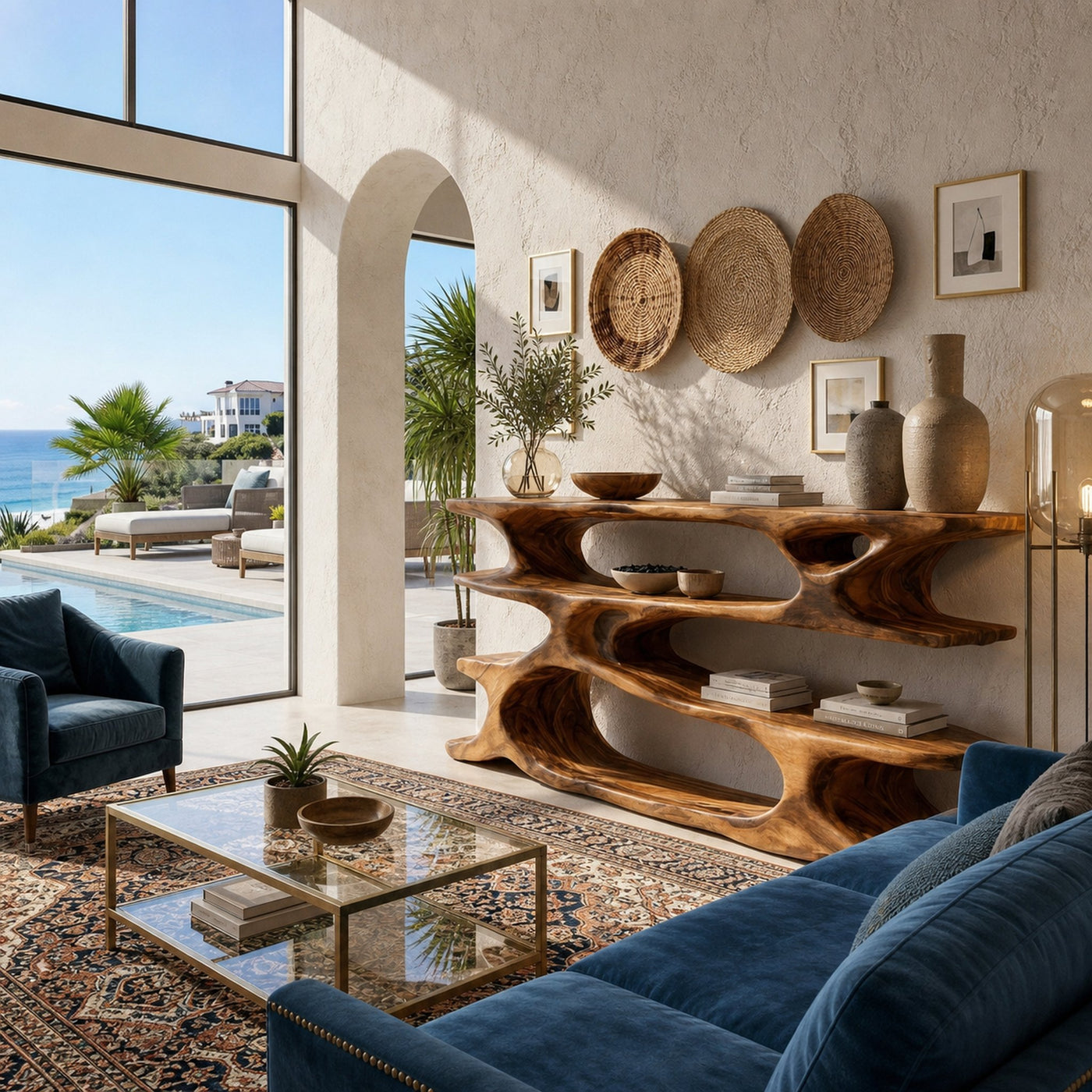 Rustic Wooden Console Table With Tiers For Living Decor - product view 6