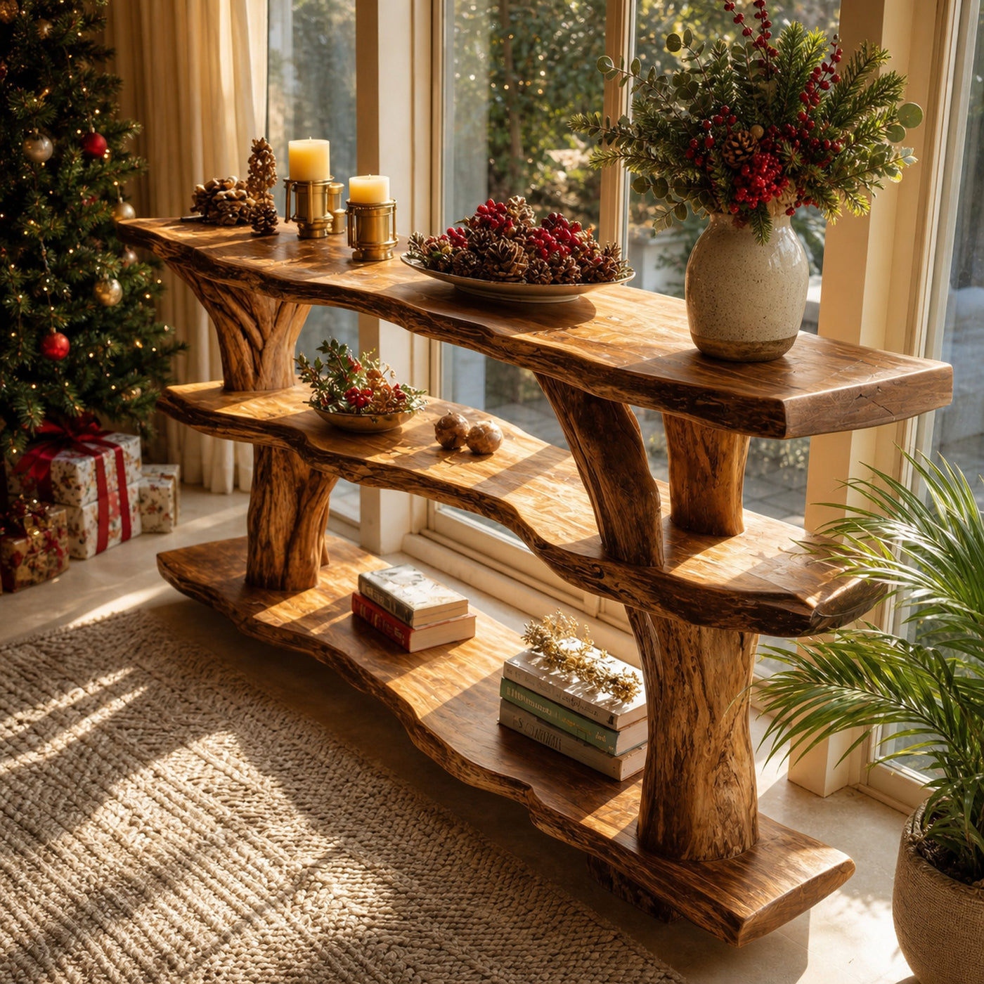 Rustic Wooden Live Edge Console Table For Christmas Furniture Accent