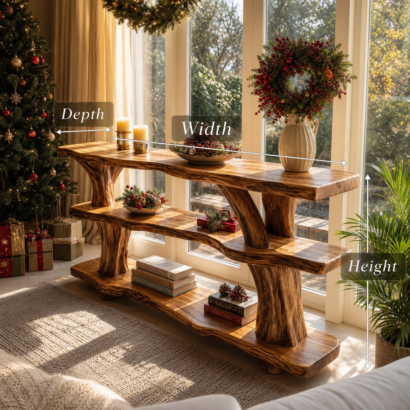 Rustic Wooden Live Edge Console Table For Christmas Furniture Accent - product view 6
