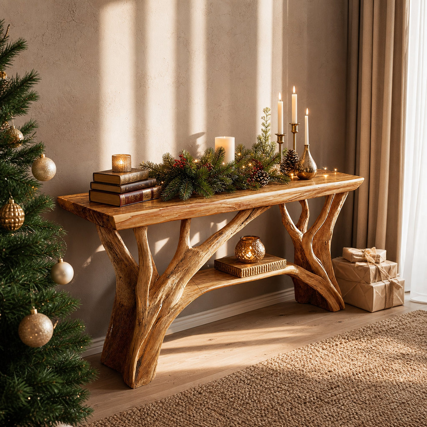 Rustic Wooden Live Edge Console Table For Christmas Living Room - product view 6