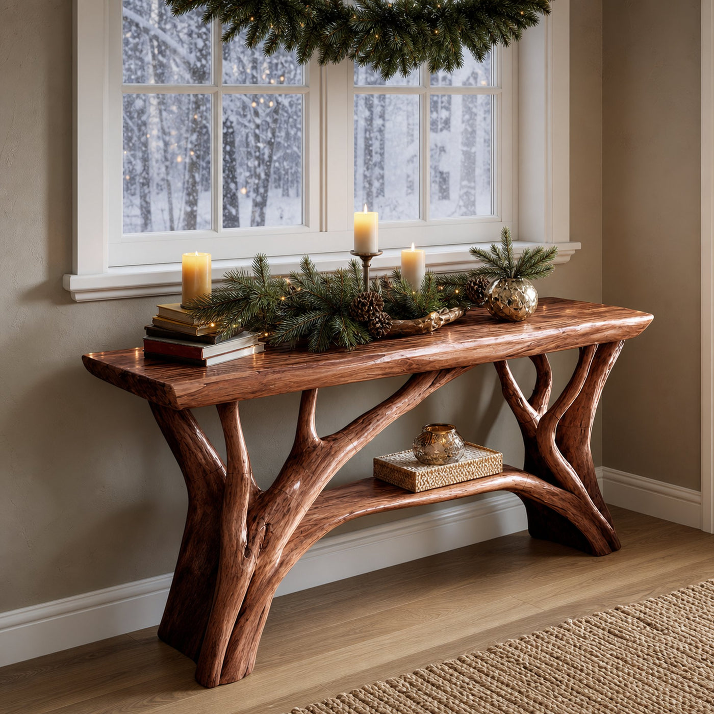 Rustic Wooden Live Edge Console Table For Christmas Living Room - product view 7