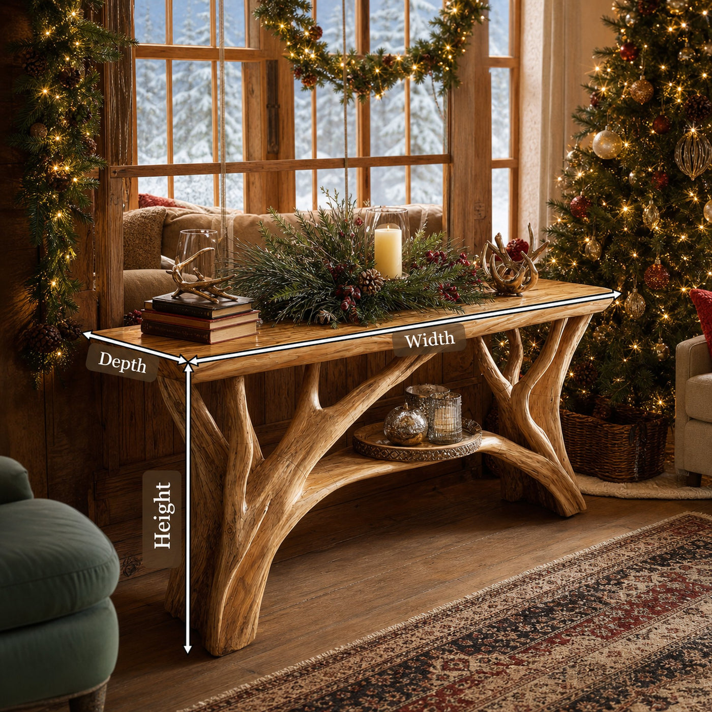 Rustic Wooden Live Edge Console Table For Christmas Living Room - product view 8