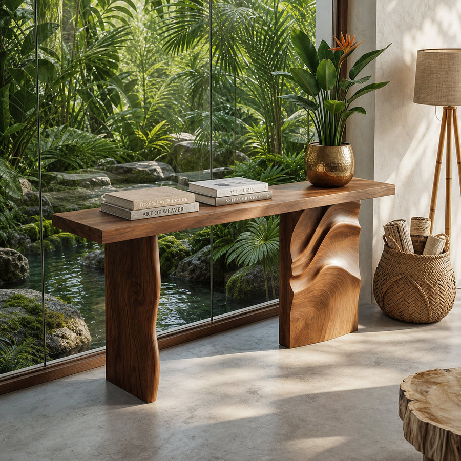 Scandinavian Carved Display Table For Lounge Interior Space
