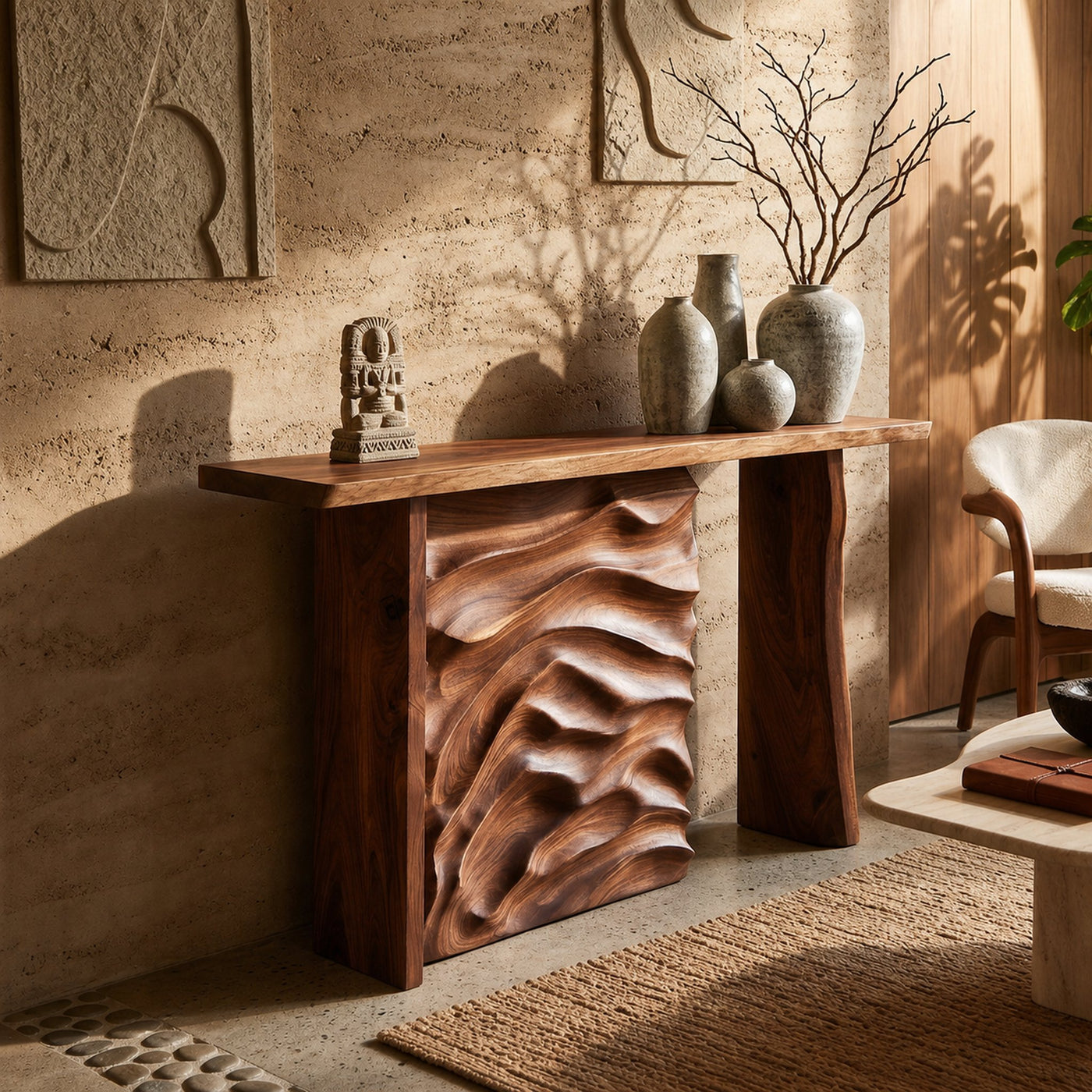 Scandinavian Organic Edge Hall Table For Resort Interior Space