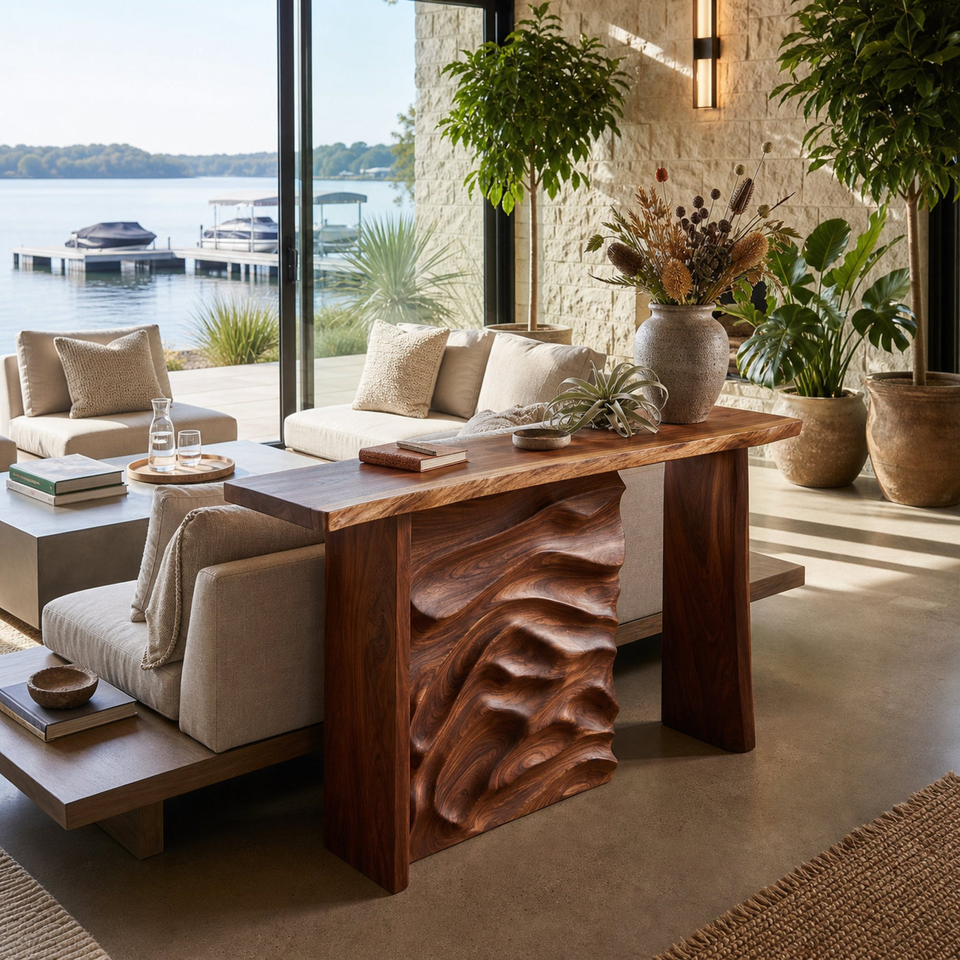 Scandinavian Organic Edge Hall Table For Resort Interior Space - product view 2