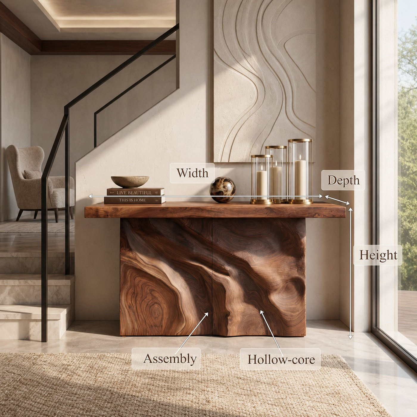 Scandinavian Sculpted Base Hall Table For Entry Hall Interior - product view 8