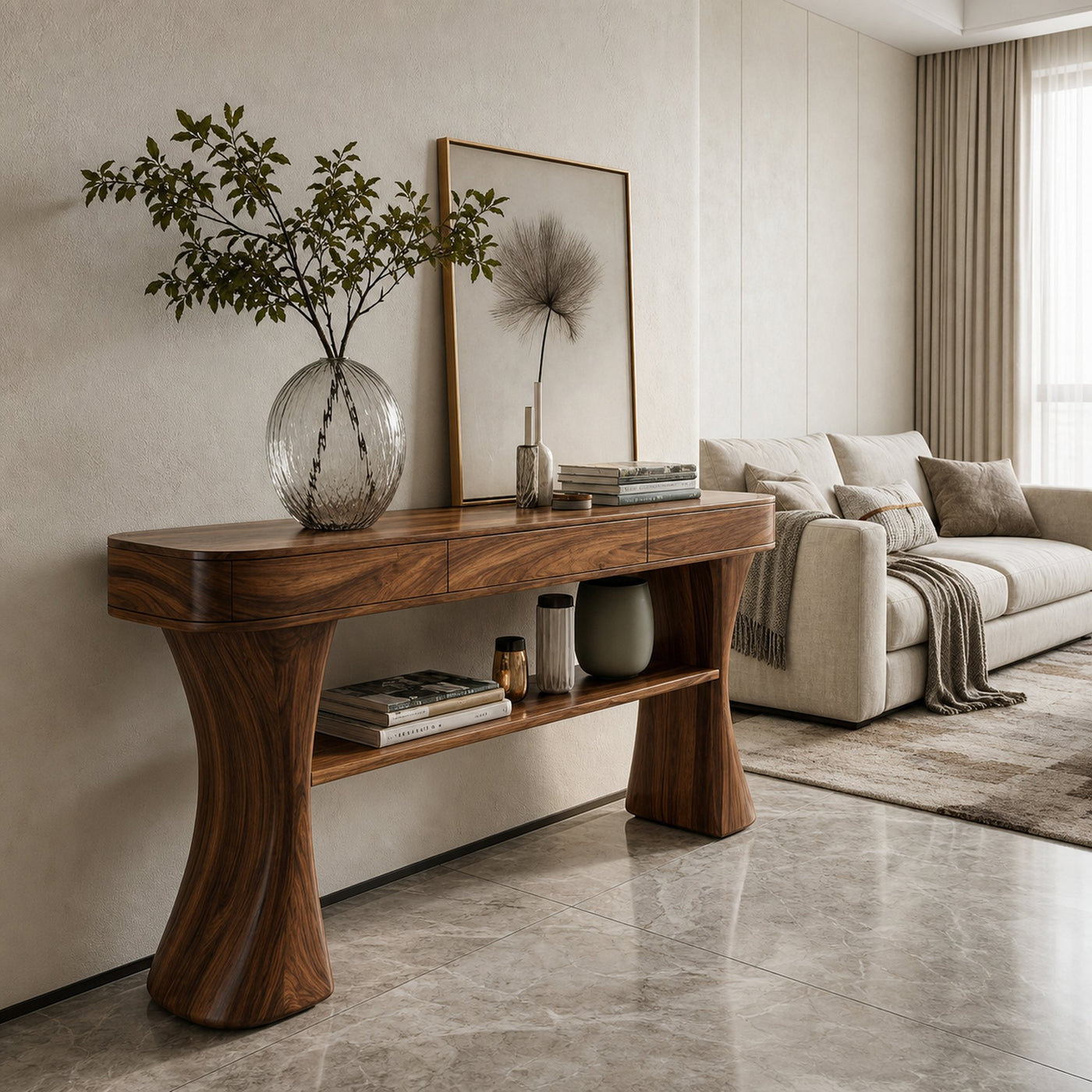 Scandinavian Sculptural Wood Console Table For Entryway - product view 2