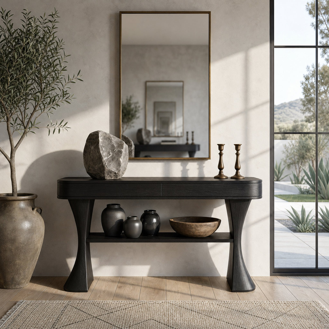 Scandinavian Sculptural Wood Console Table For Entryway - product view 4