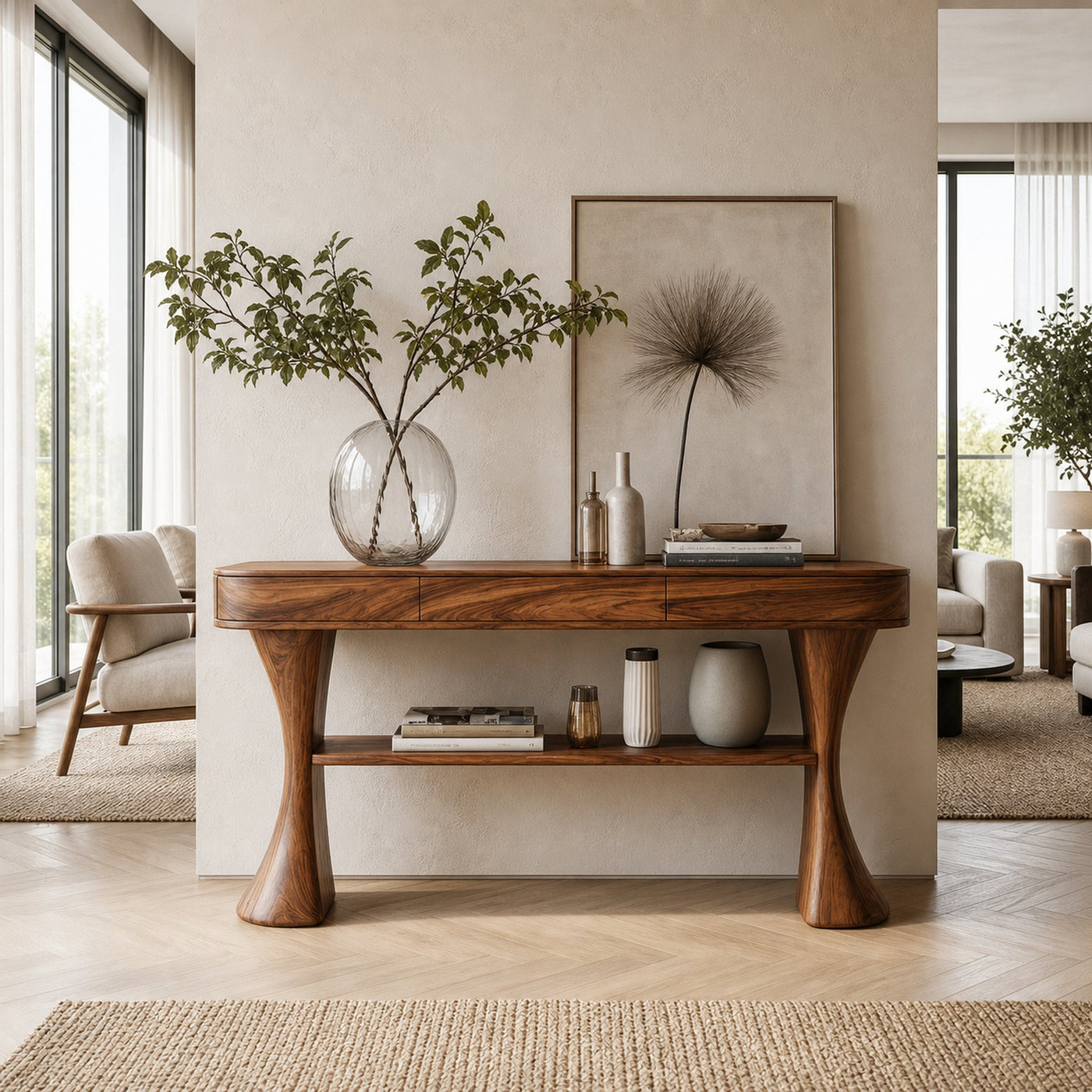Scandinavian Sculptural Wood Console Table For Entryway - product view 6