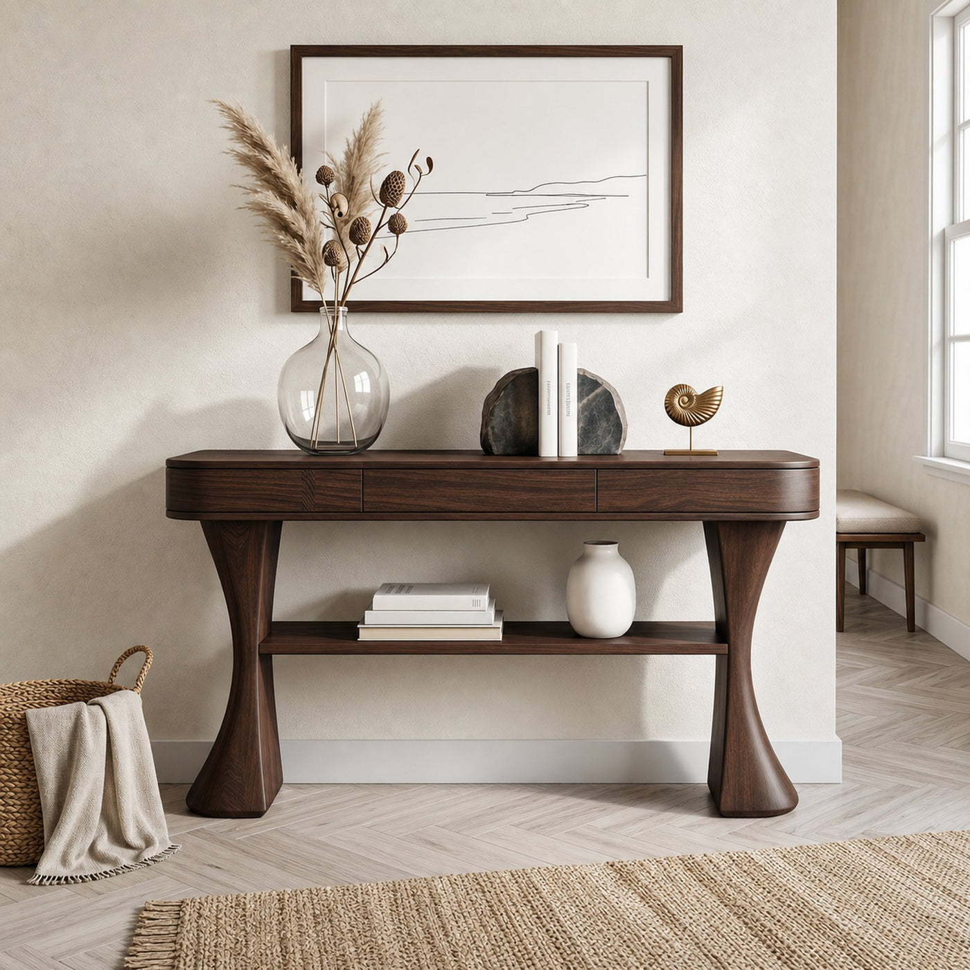 Scandinavian Sculptural Wood Console Table For Entryway - product view 7
