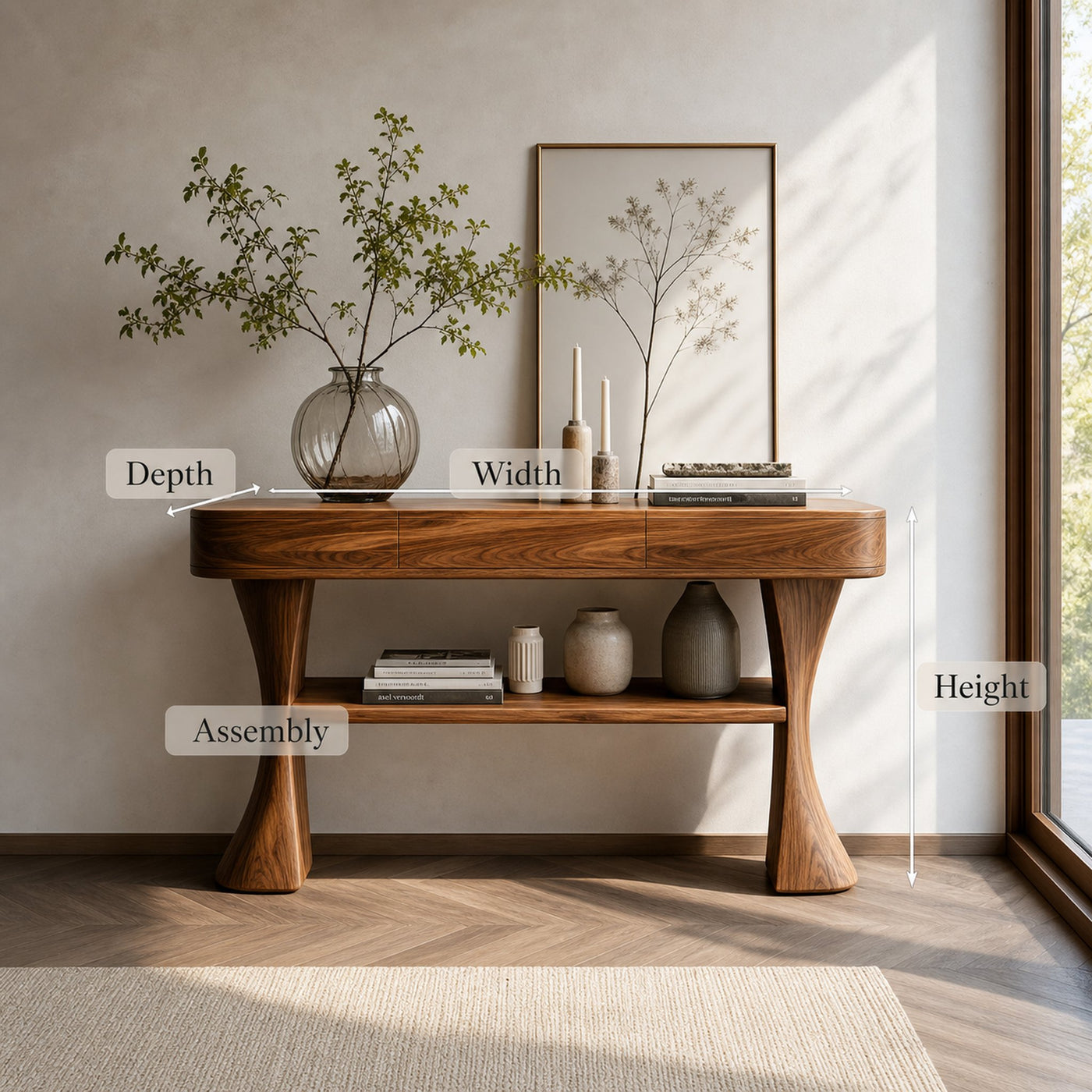 Scandinavian Sculptural Wood Console Table For Entryway - product view 8