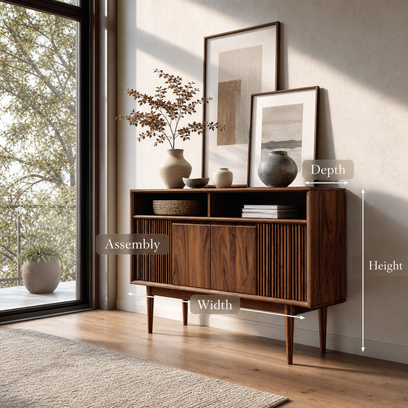 Scandinavian Wooden Console Table With Carved Fluted For Entryway - product view 8