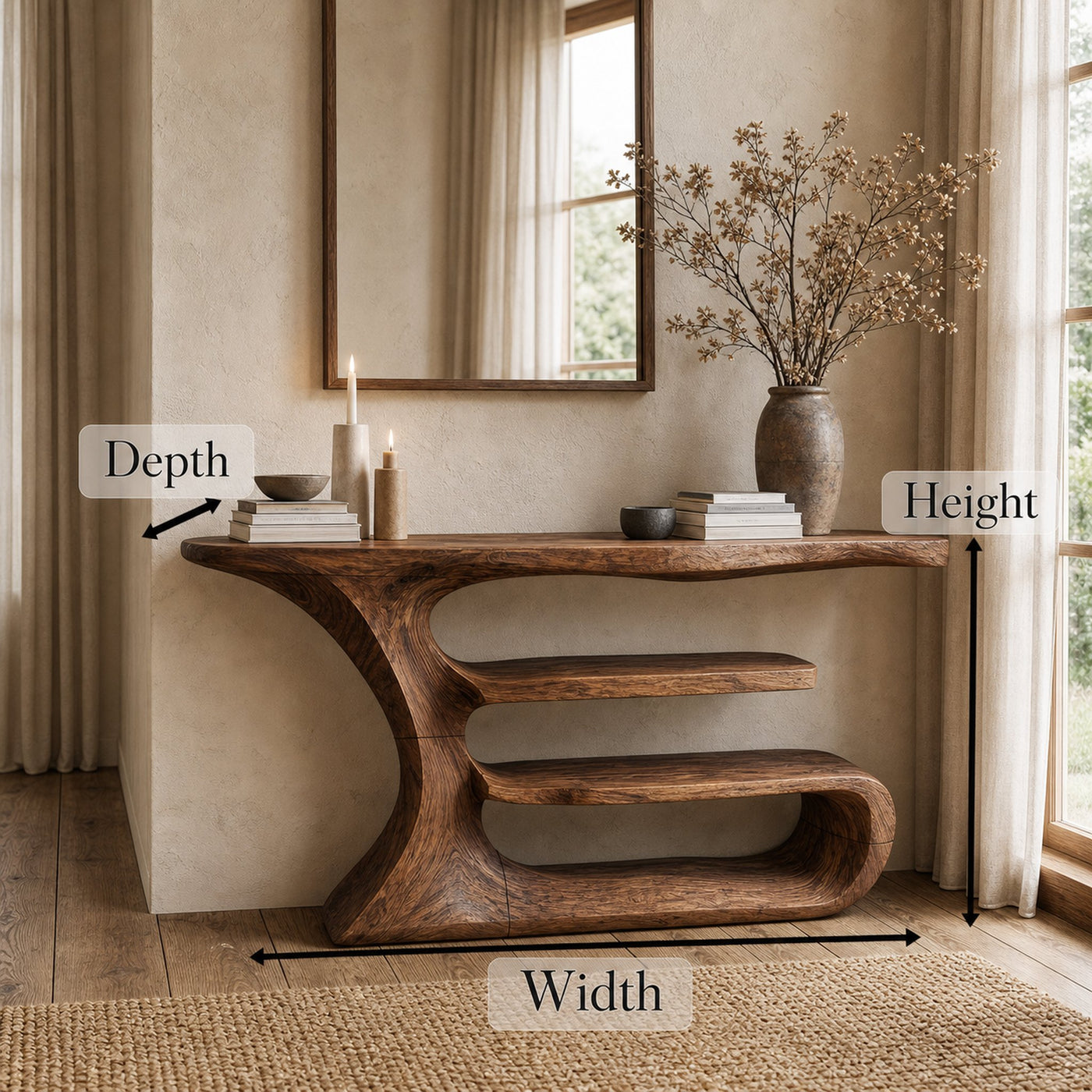 Sculptural Console Table Solid Wood For Elegant Living Room - product view 6