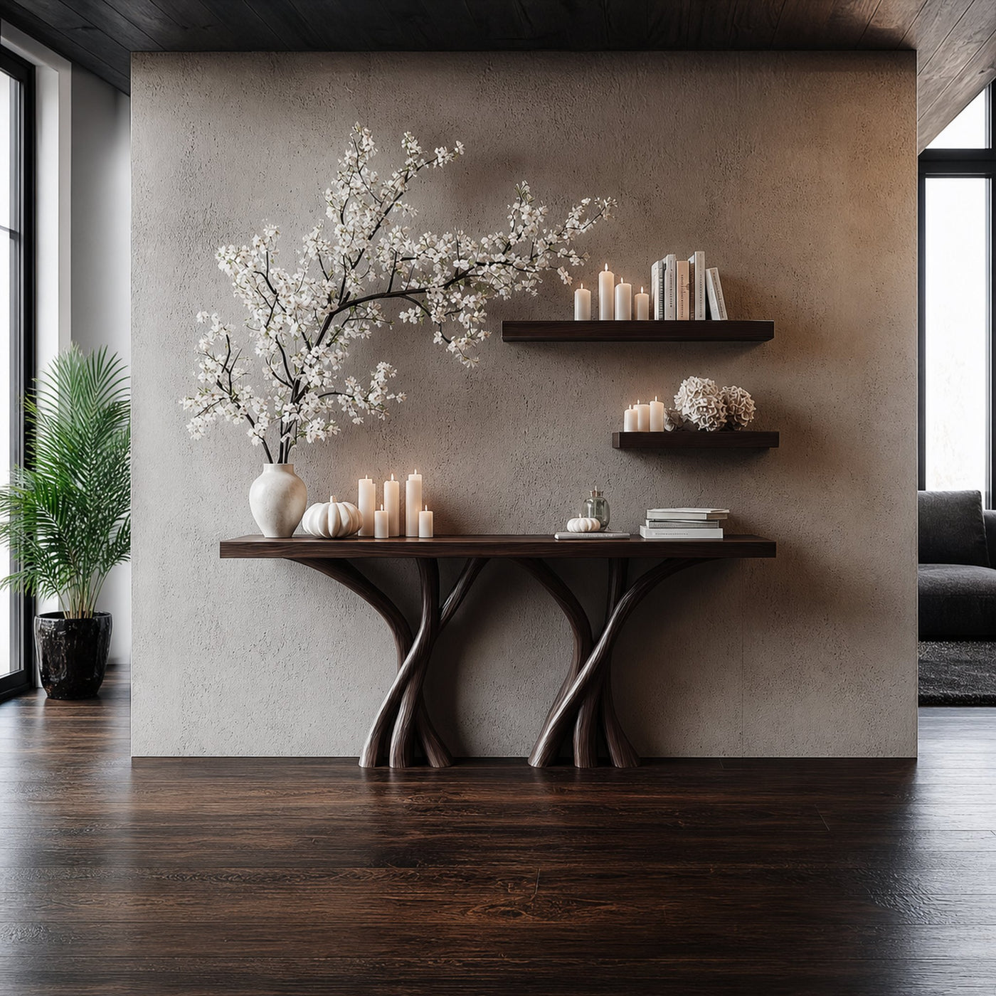 Sculptural Console Table Solid Wood Organic Rustic Gift