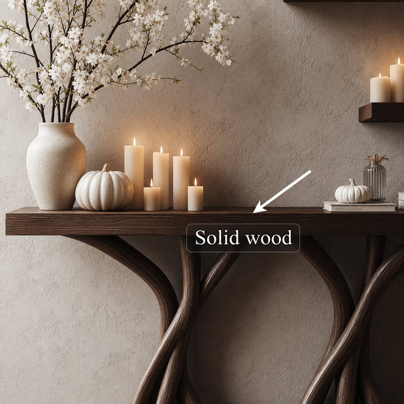 Sculptural Console Table Solid Wood Organic Rustic Gift - product view 3