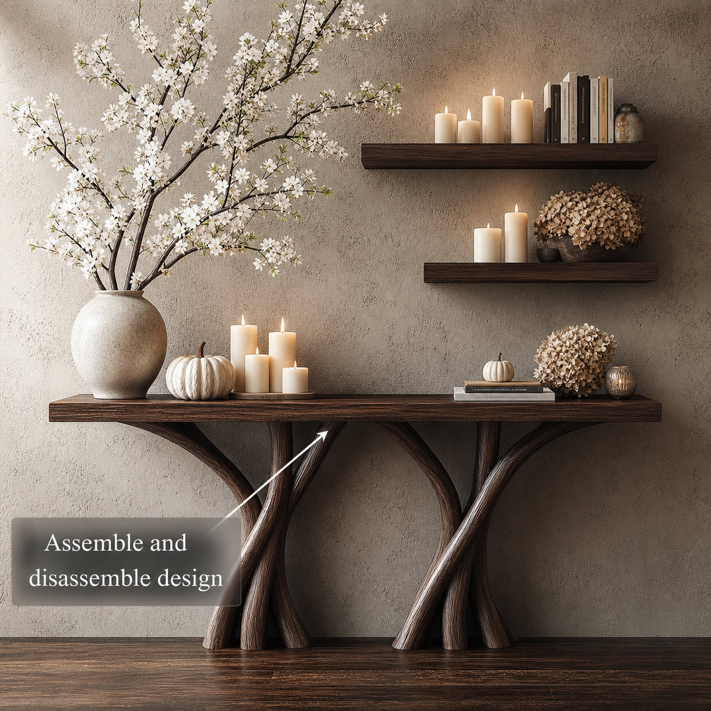 Sculptural Console Table Solid Wood Organic Rustic Gift - product view 4
