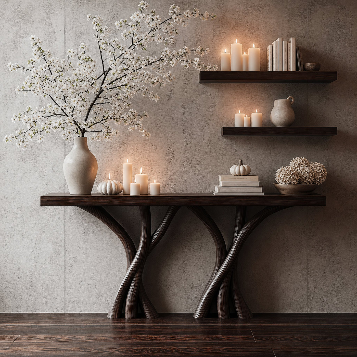 Sculptural Console Table Solid Wood Organic Rustic Gift - product view 5