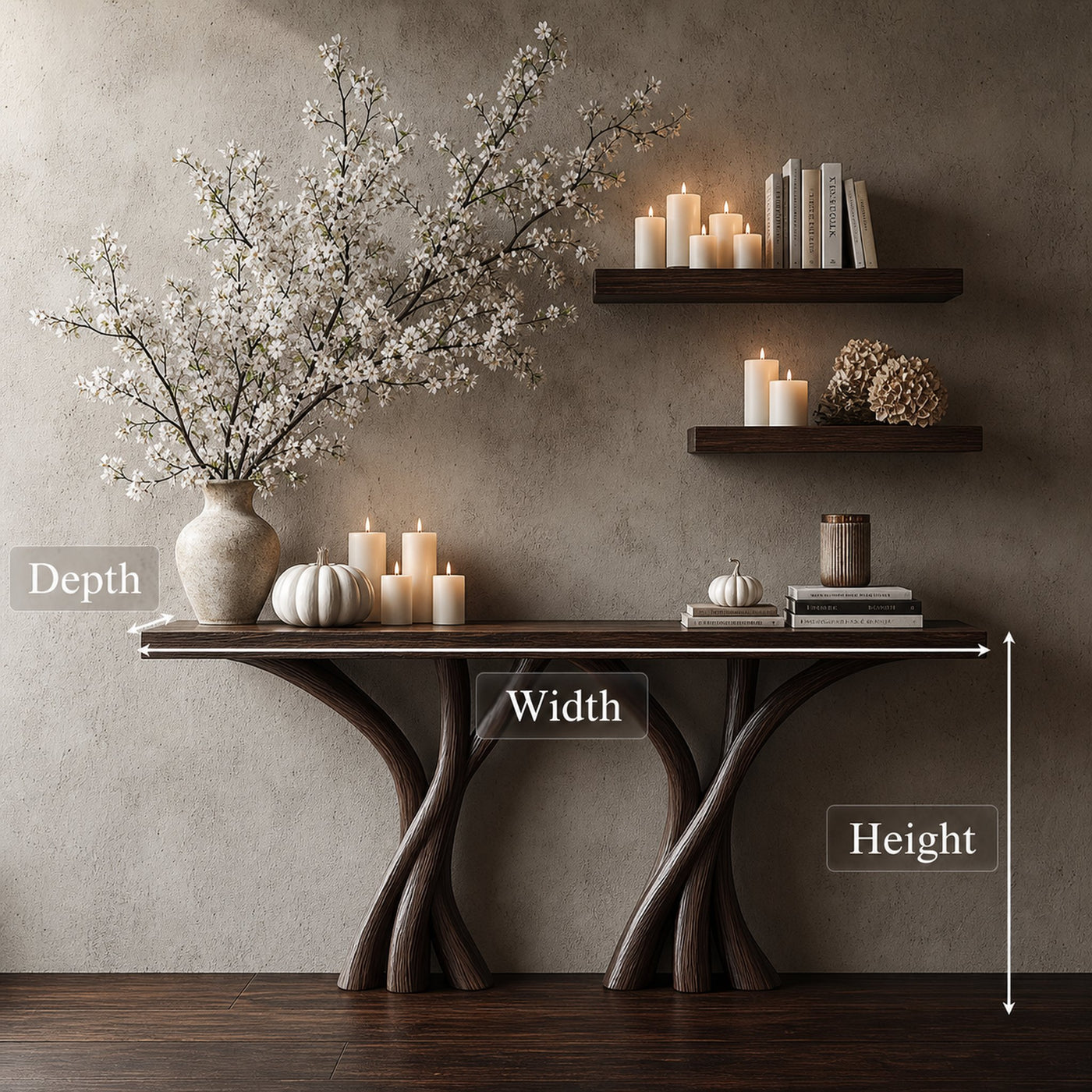 Sculptural Console Table Solid Wood Organic Rustic Gift - product view 6