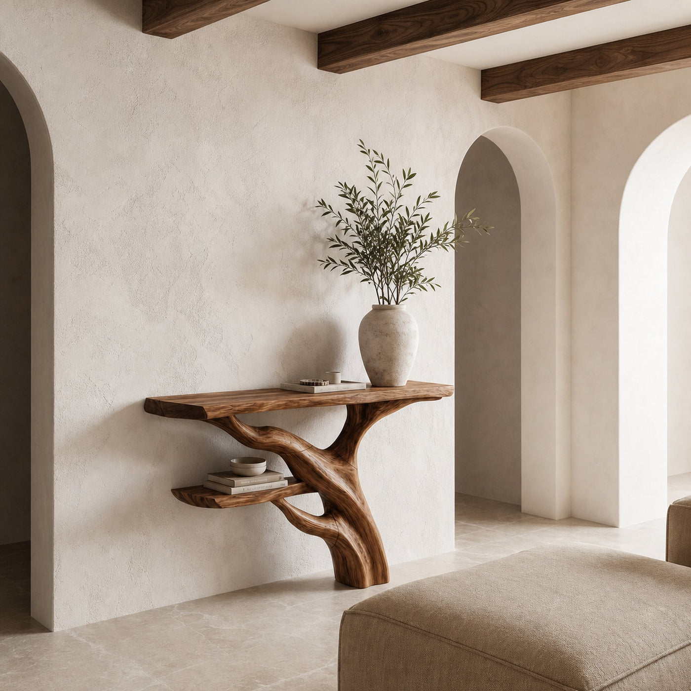 Sculptural Console Table With Abstract Branch Inspired Base And Solid Wood Top For Entryway - product view 6