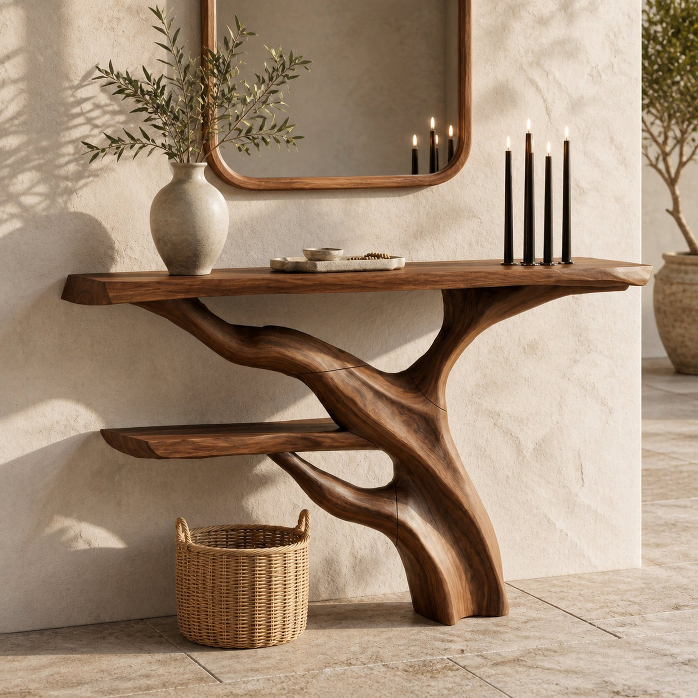 Sculptural Console Table With Abstract Branch Inspired Base And Solid Wood Top For Entryway - product view 7
