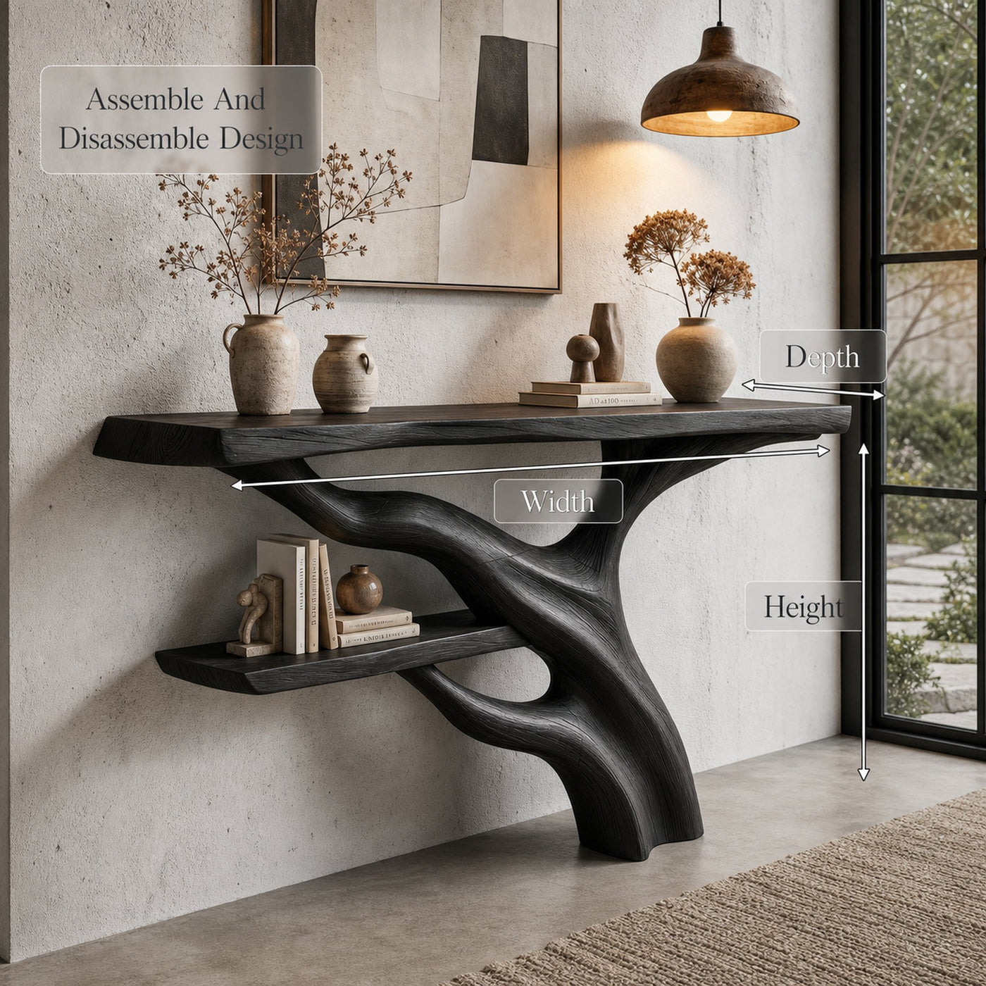 Sculptural Console Table With Abstract Branch Inspired Base And Solid Wood Top For Entryway - product view 8