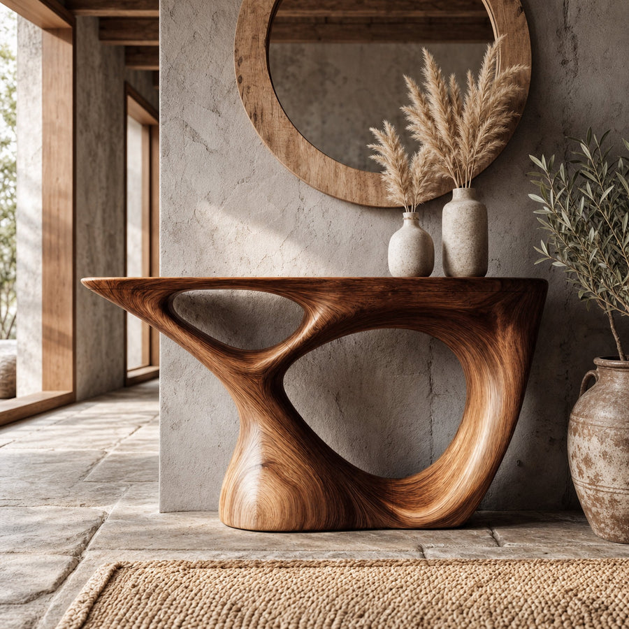 Sculptural Console Table With Curved Base For Entryway