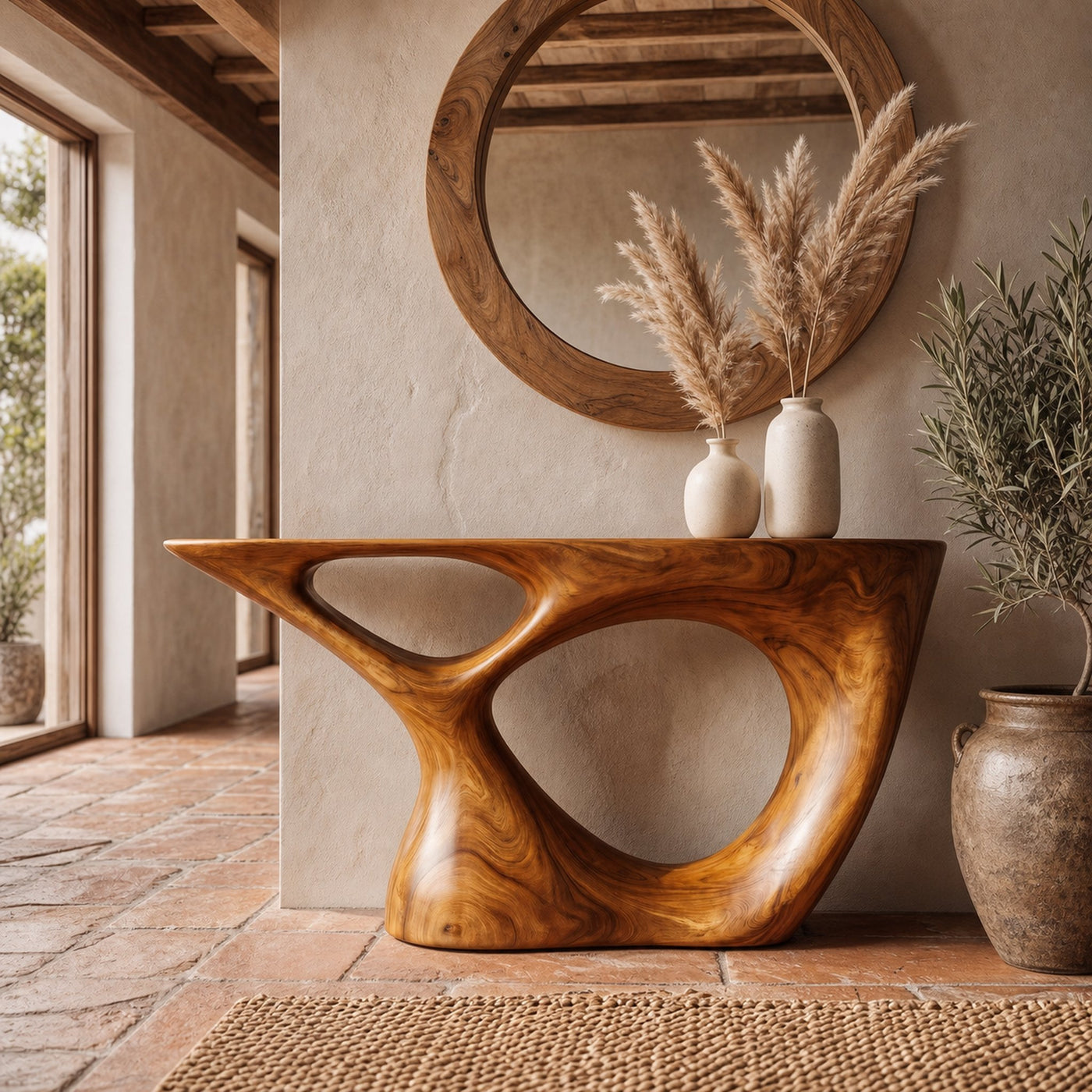 Sculptural Console Table With Curved Base For Entryway - product view 6