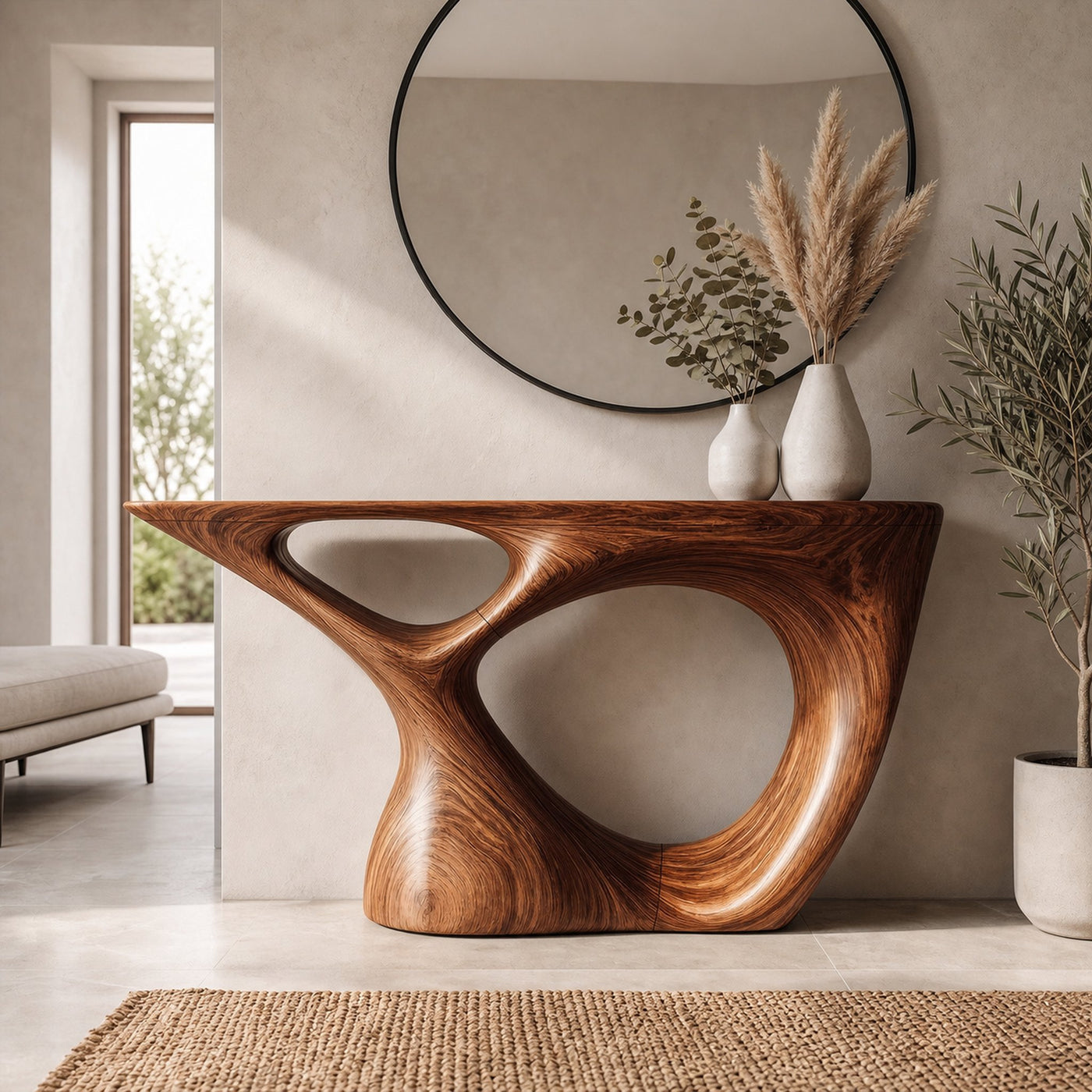 Sculptural Console Table With Curved Base For Entryway - product view 7