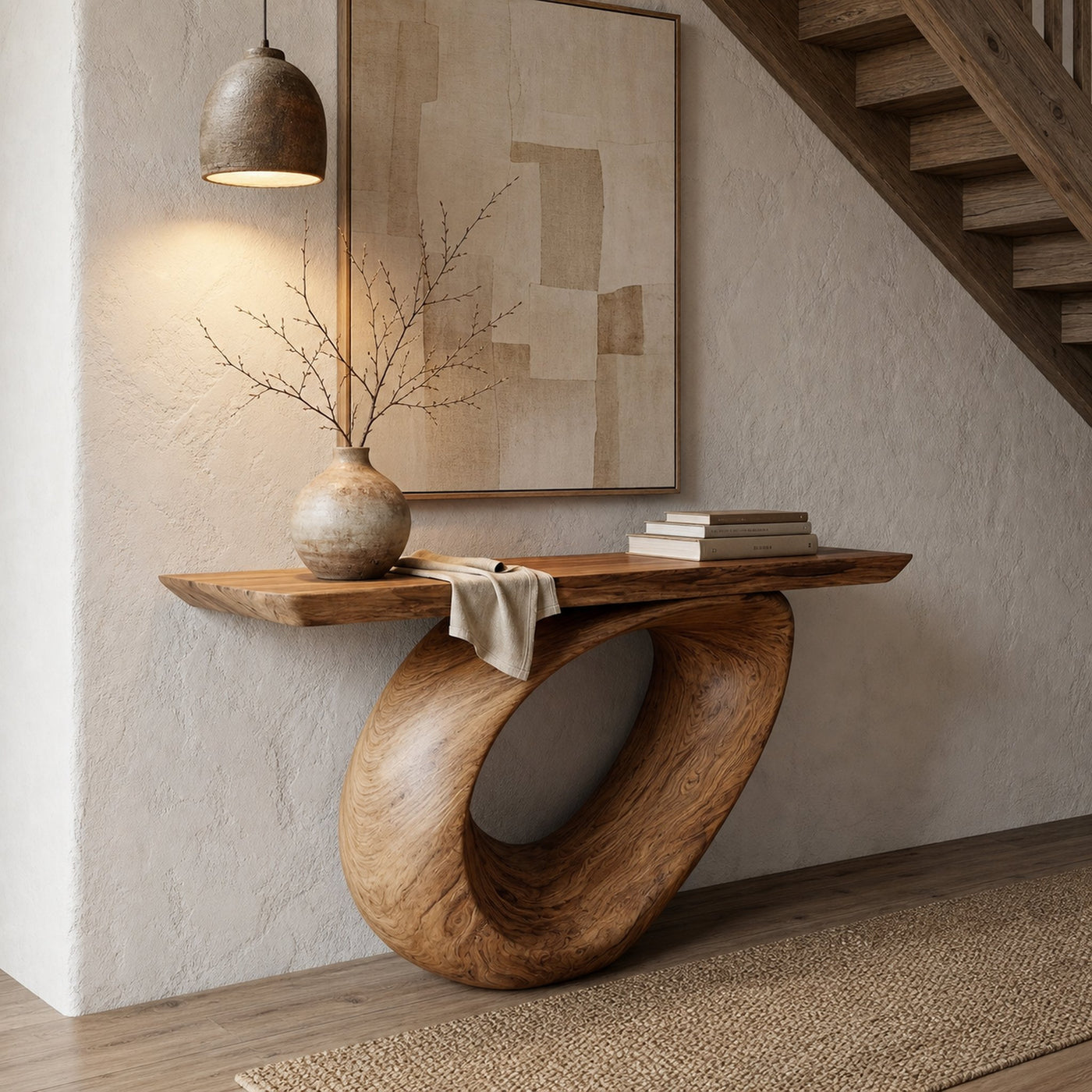 Sculptural Console Table With Curved Loop Wooden Base For Entryway - product view 6