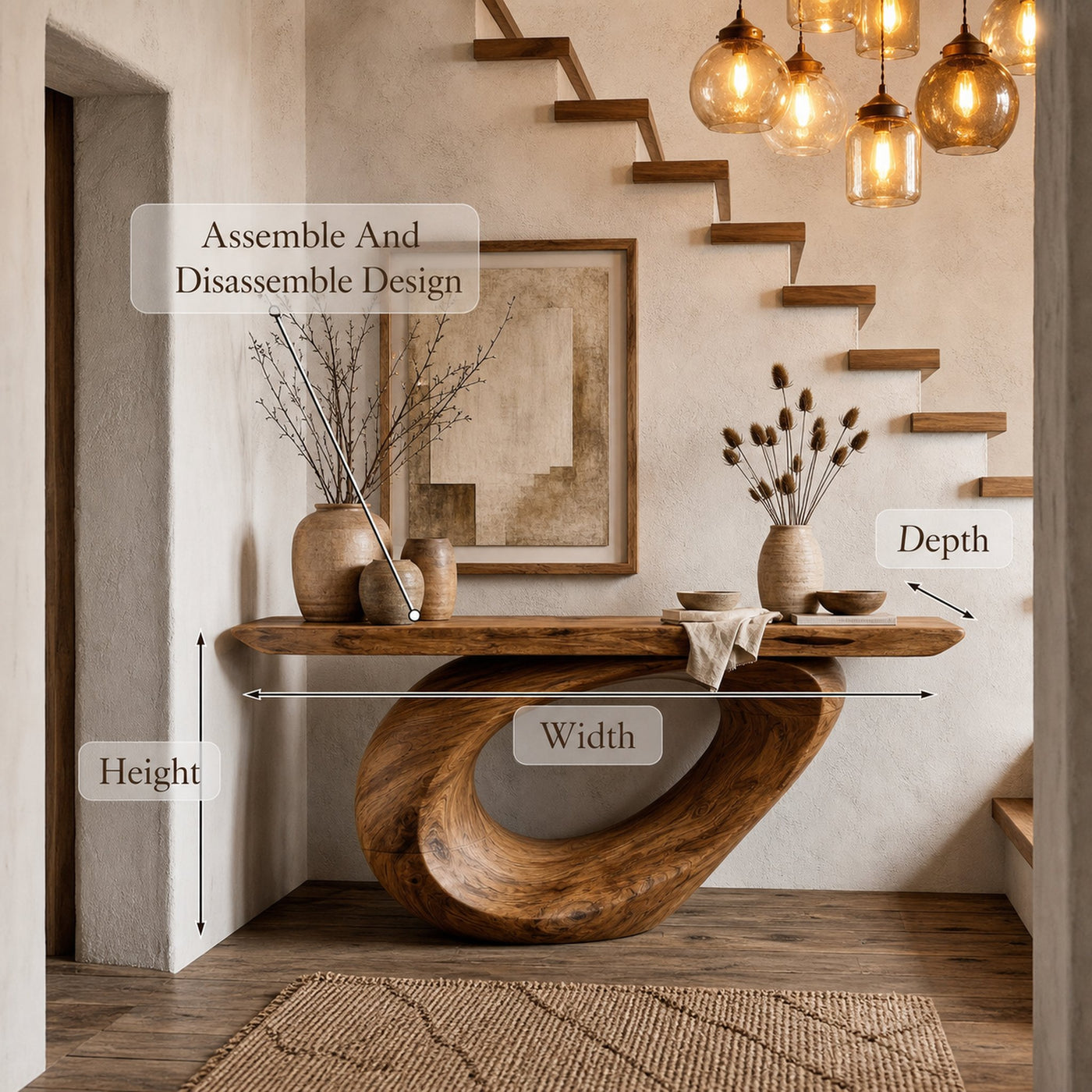 Sculptural Console Table With Curved Loop Wooden Base For Entryway - product view 8