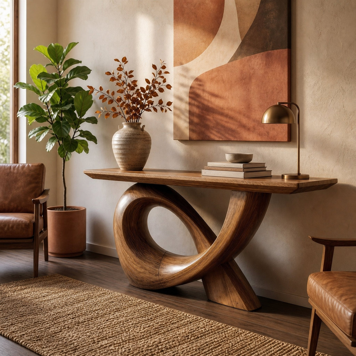 Sculptural Console Table With Flowing Curved Wood Base For Entryway And Living Room - product view 6