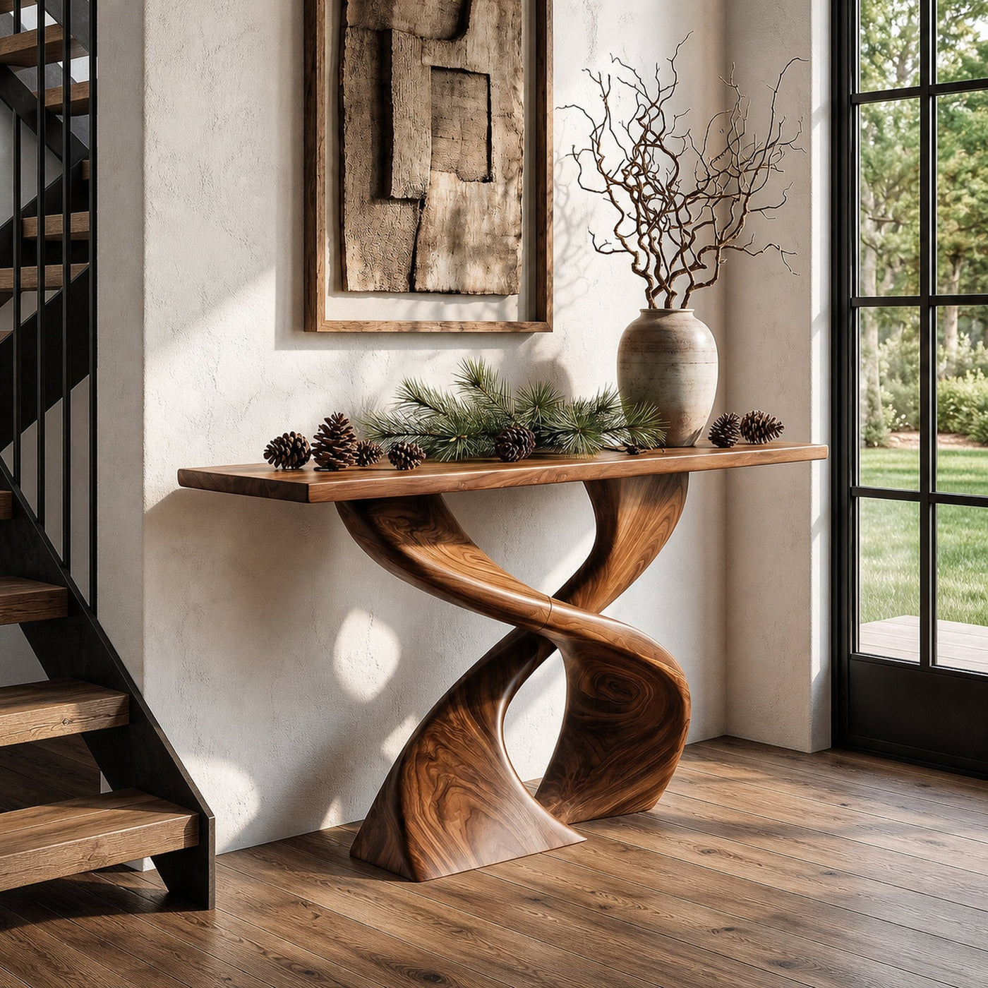 Sculptural Console Table With Twisted Tree Inspired Design For Hallway